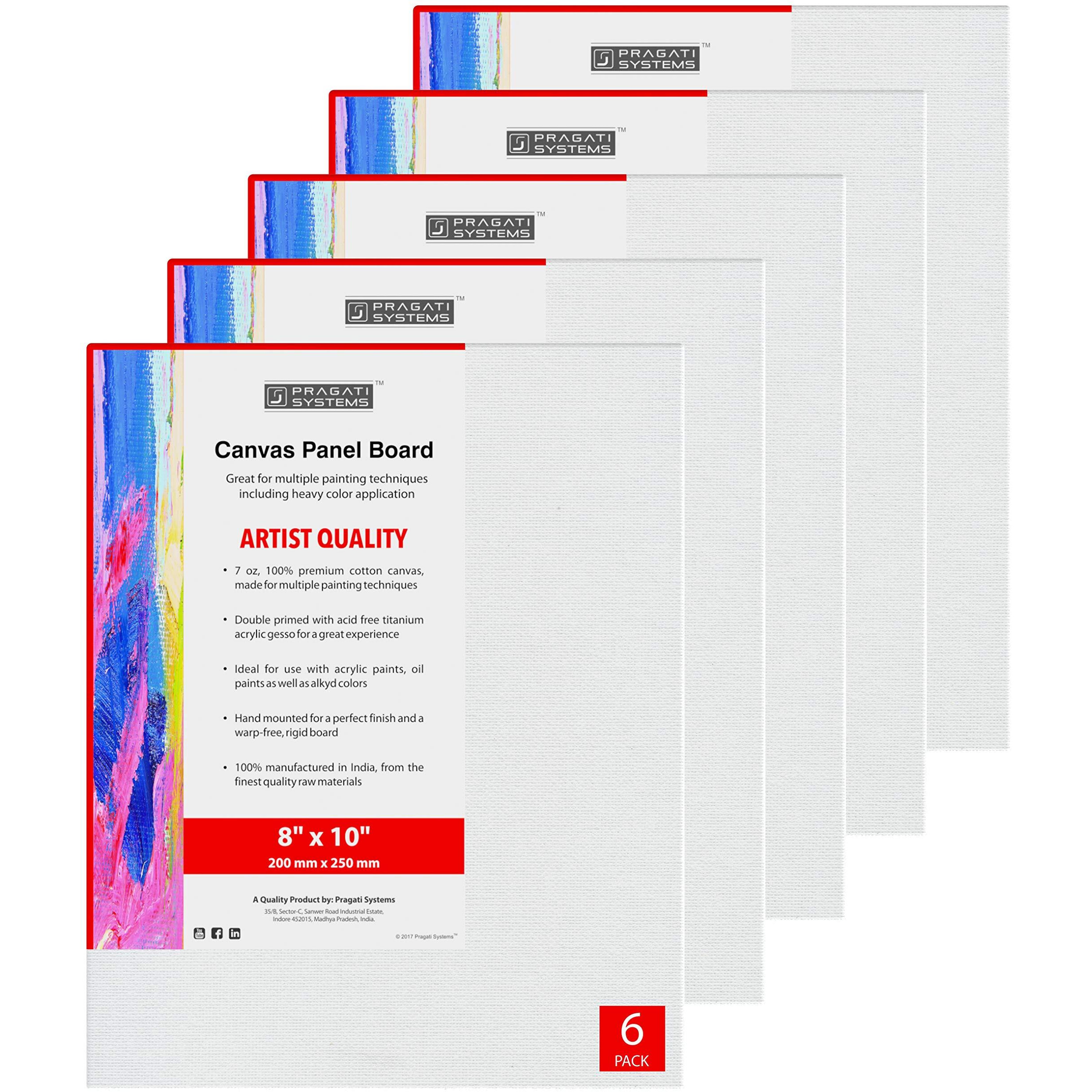 Pragati Systems Medium Grain 08X10 Inch 7 Oz. Primed Canvas Board For Painting Acp0810, White (Pack Of 6)