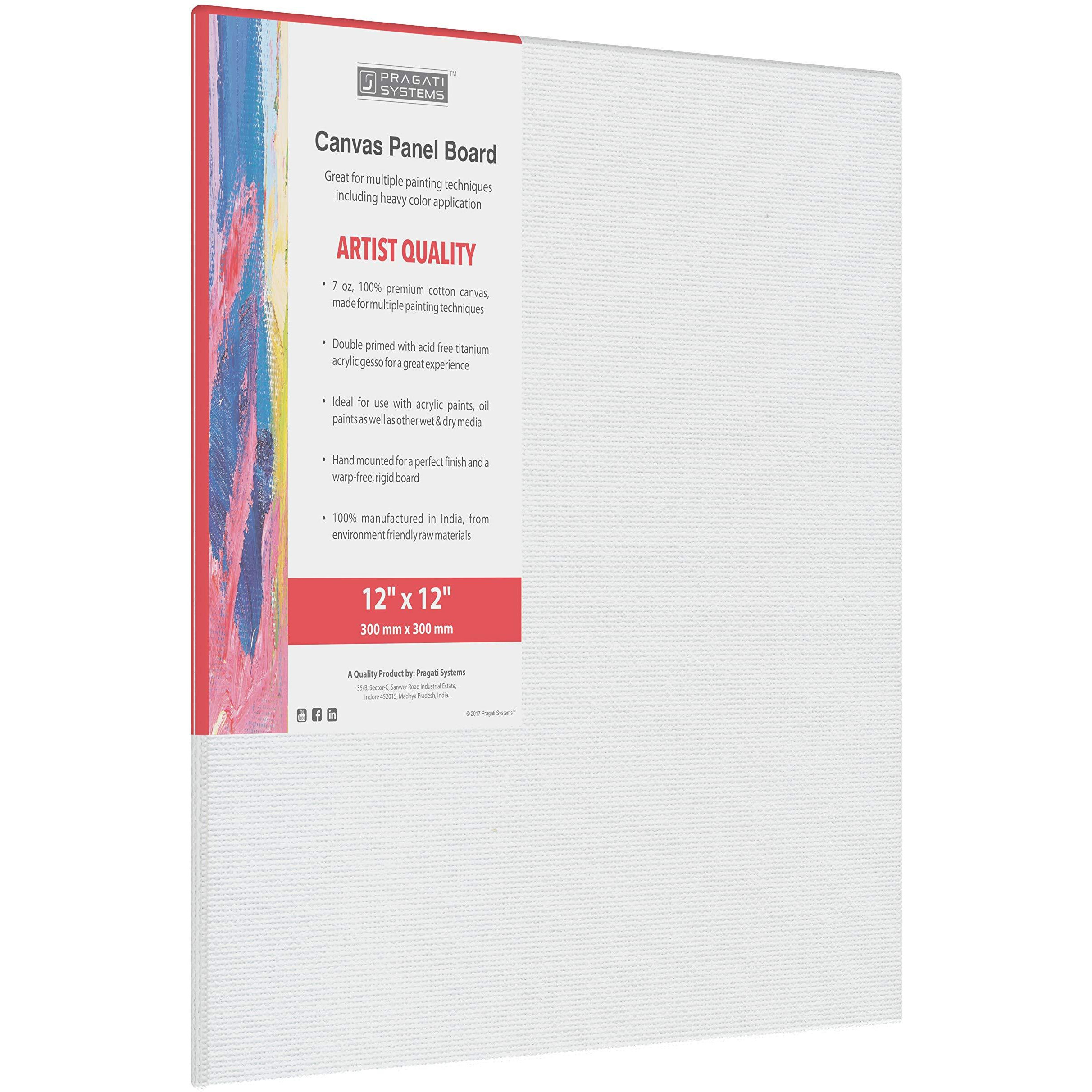 Pragati Systems Medium Grain 12X12 Inch 7 Oz. Primed Canvas Board For Painting Cp1212, White (Pack Of 2)