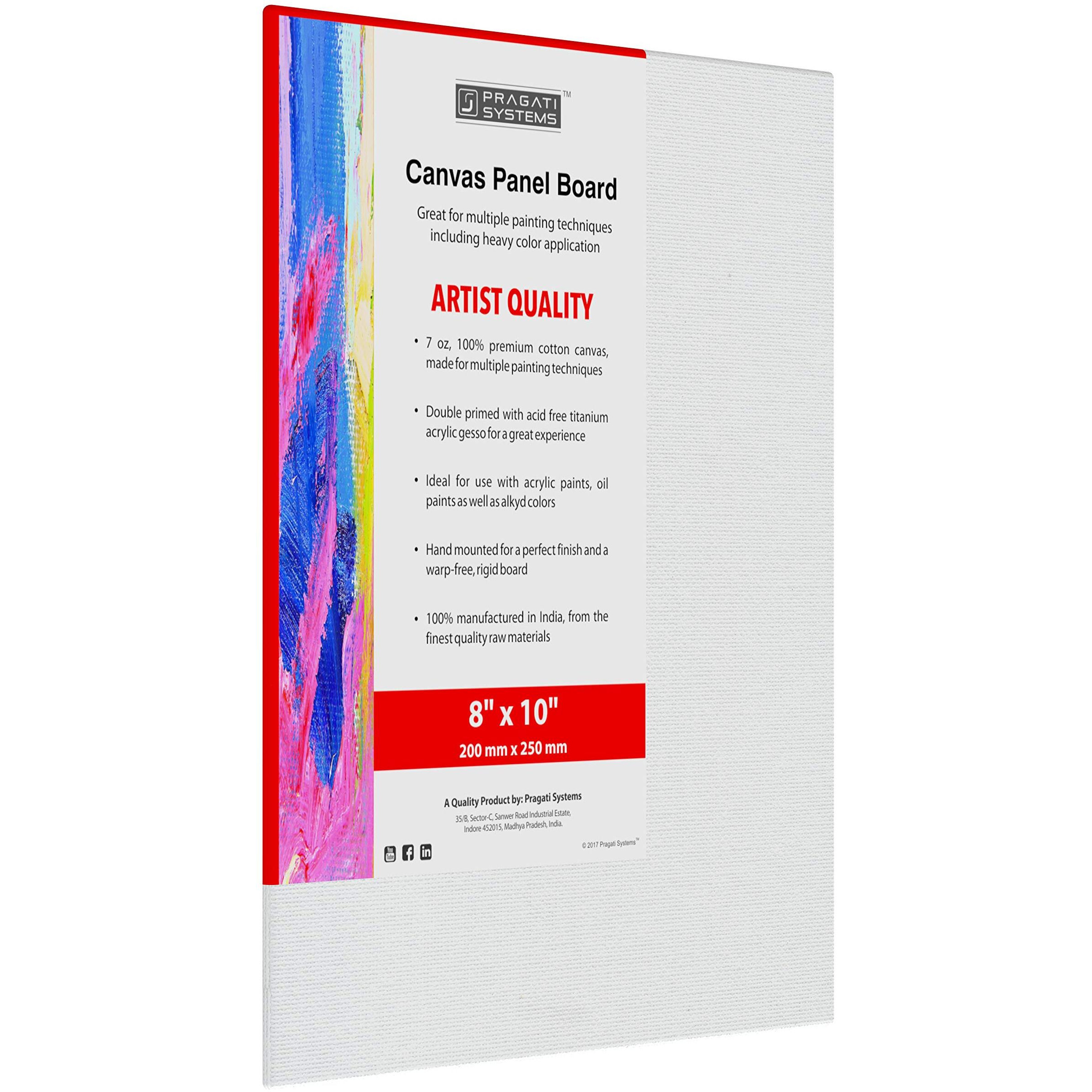 Pragati Systems Medium Grain 08X10 Inch 7 Oz. Primed Canvas Board For Painting Acp0810, White (Pack Of 2)
