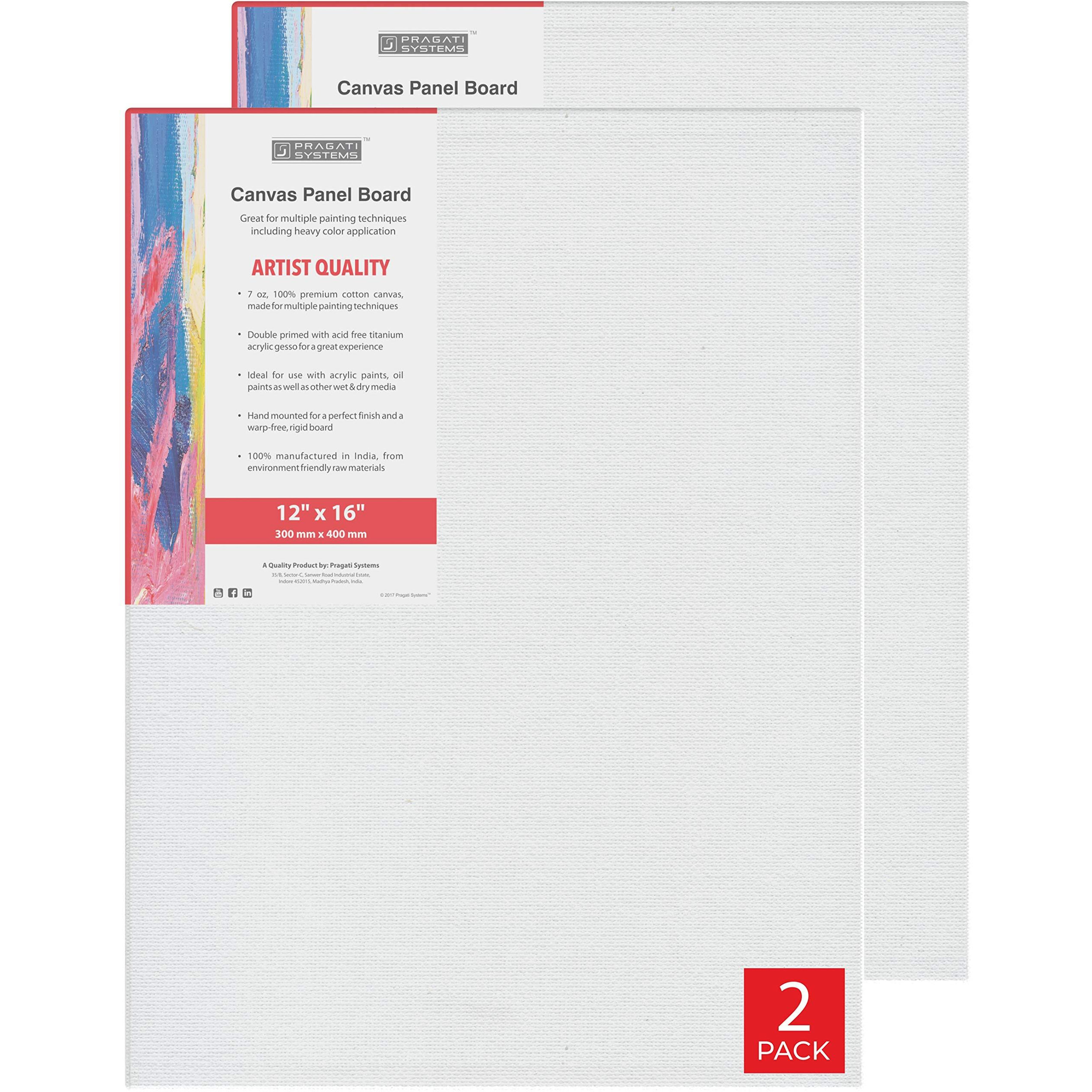 Pragati Systems Medium Grain 12X16 Inch 7 Oz. Primed Canvas Board For Painting Cp1216, White (Pack Of 2)