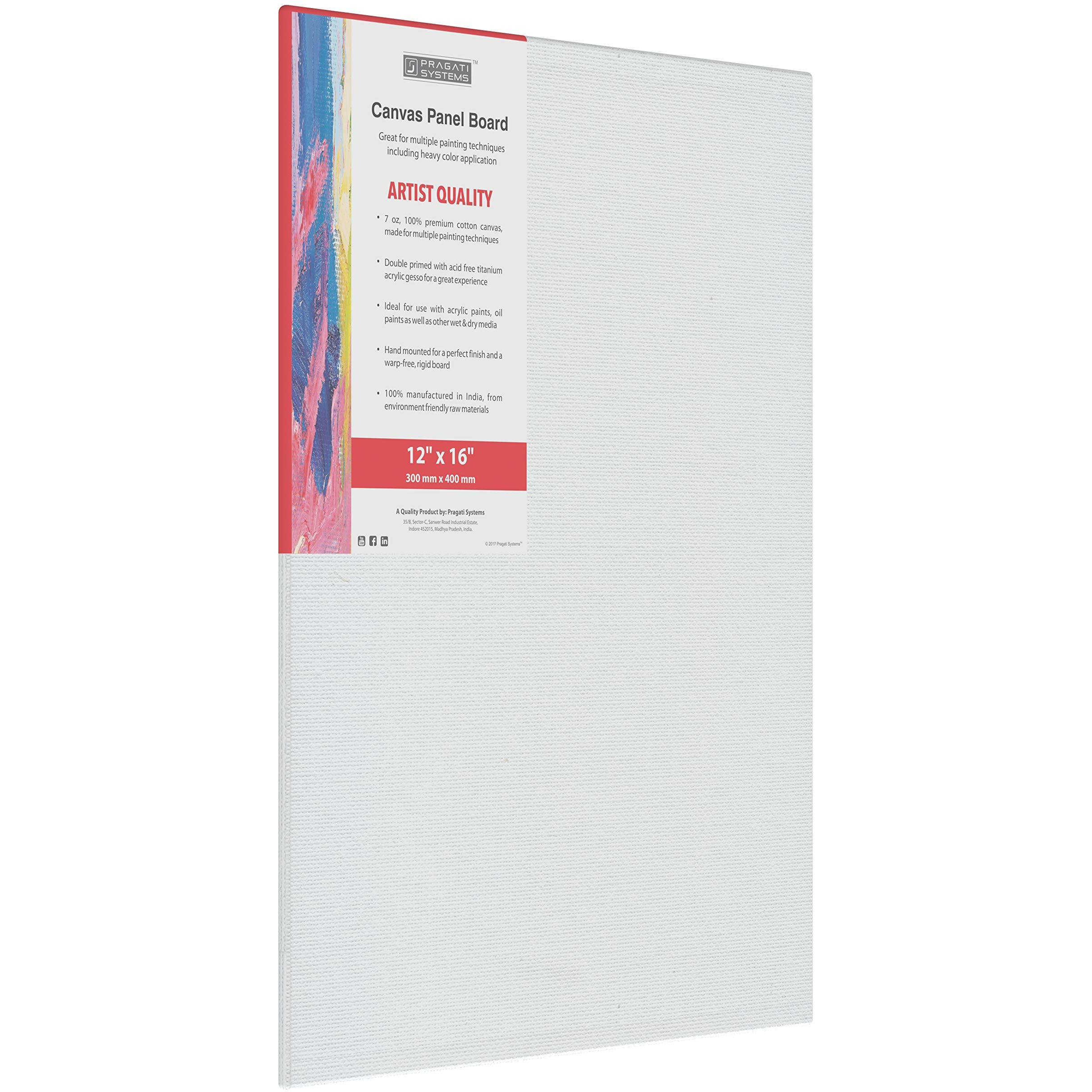 Pragati Systems Medium Grain 12X16 Inch 7 Oz. Primed Canvas Board For Painting Cp1216, White (Pack Of 2)