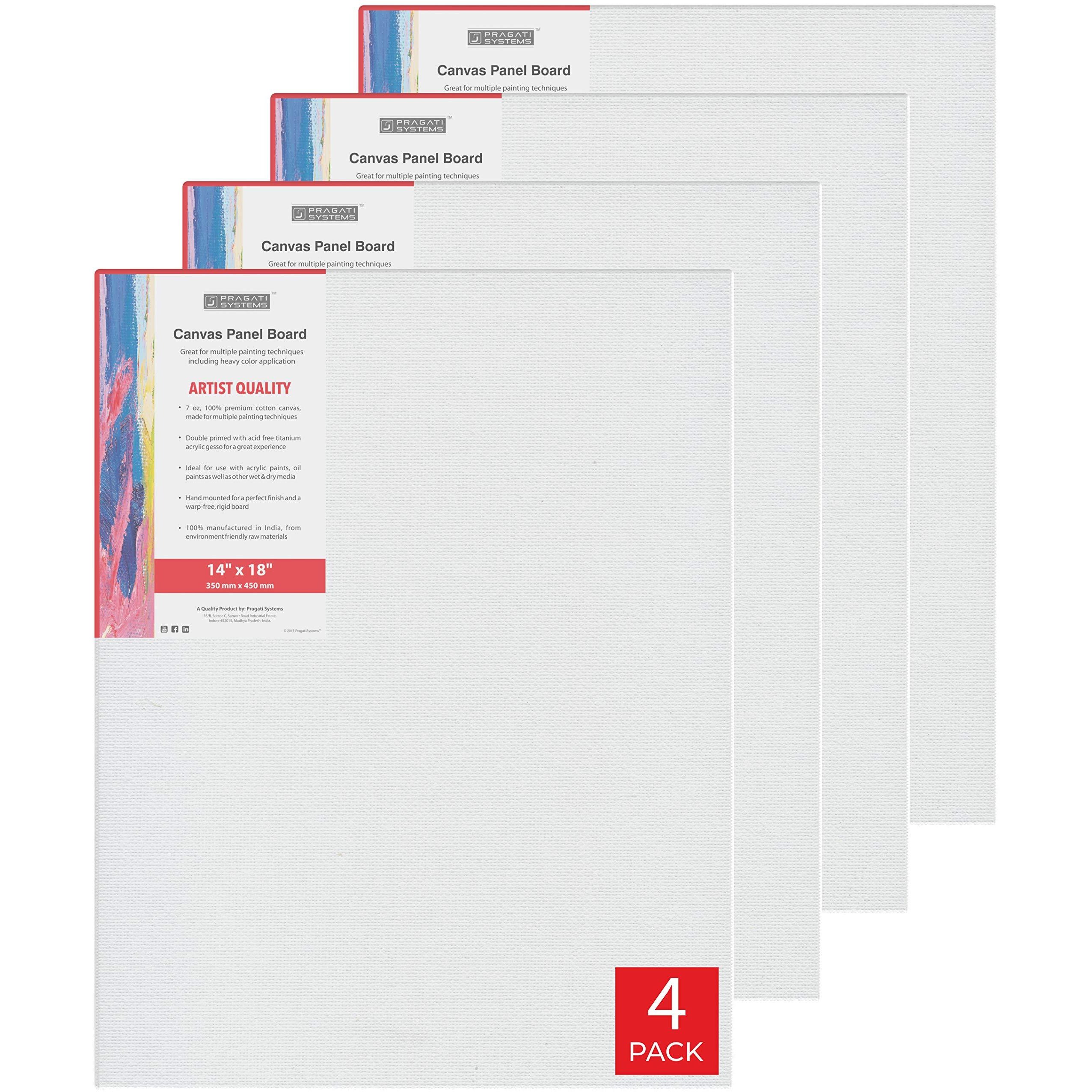 Pragati Systems Medium Grain 14X18 Inch 7 Oz. Primed Canvas Board For Painting Cp1418, White (Pack Of 4)