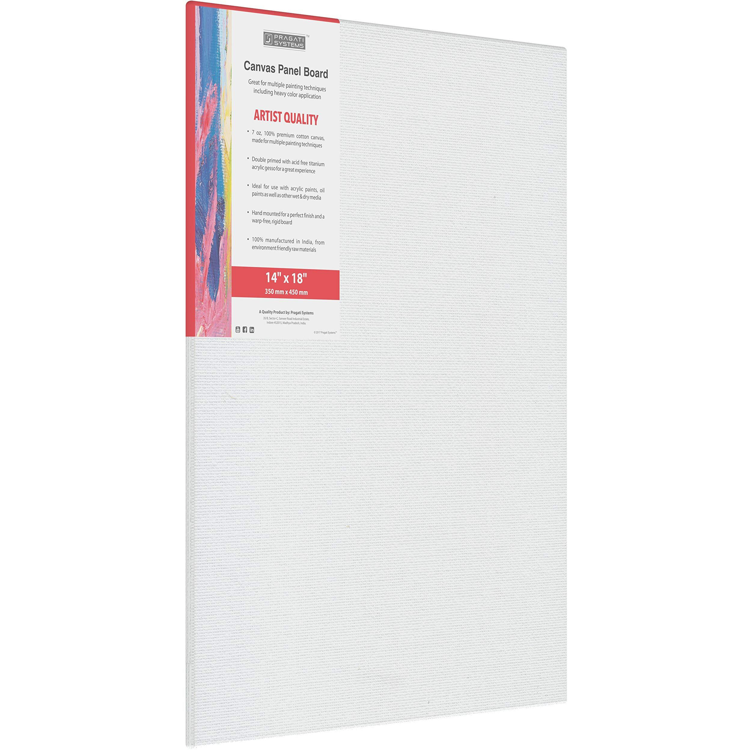 Pragati Systems Medium Grain 14X18 Inch 7 Oz. Primed Canvas Board For Painting Cp1418, White (Pack Of 4)