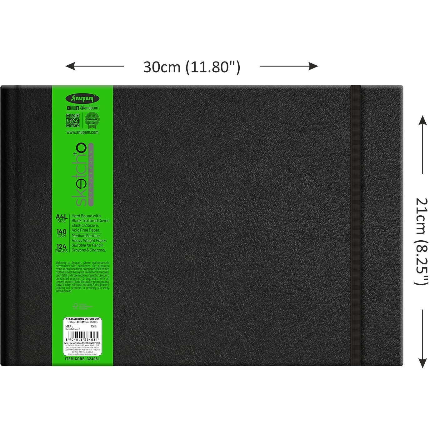 Anupam Sketcho Sketch Book Hardbound A4 Landscape Drawing Notebook Acid Free Paper Elastic Clouser For Artists Students 124 Pages 140 Gsm