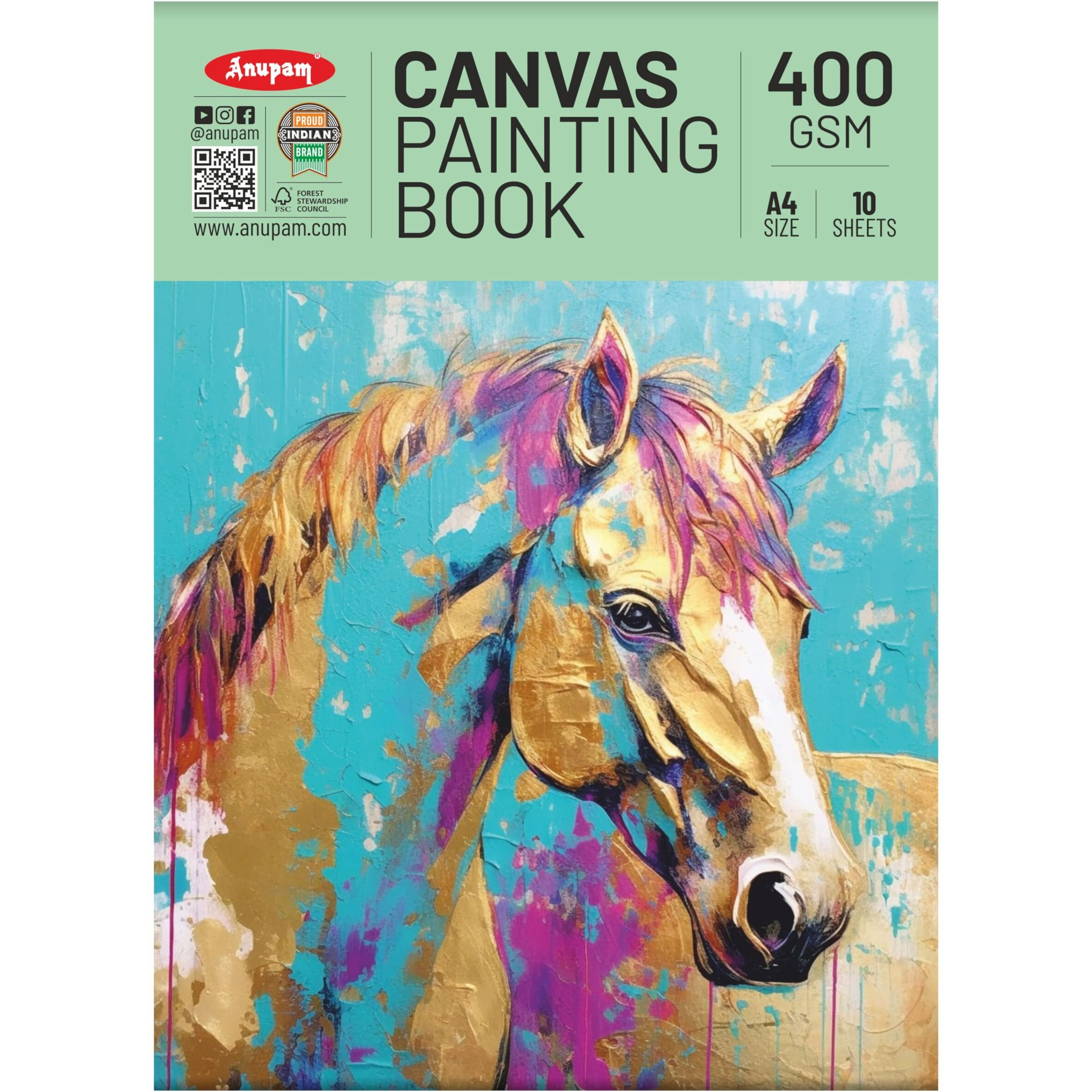 Anupam Canvas Painting Pad 100% Cotton Acrylic Gesso Primed With Acid Free Paper 10 Sheets 400 Gsm For Acrylic And Oil Painting (A4)