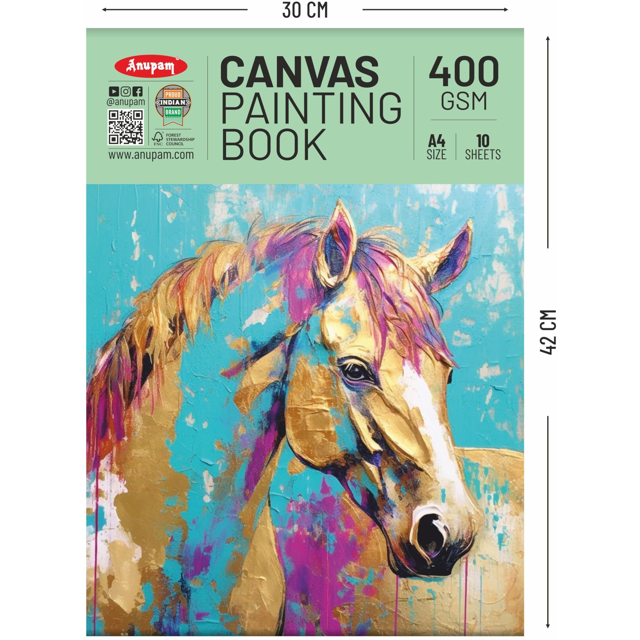 Anupam Canvas Painting Pad 100% Cotton Acrylic Gesso Primed With Acid Free Paper 10 Sheets 400 Gsm For Acrylic And Oil Painting (A4)