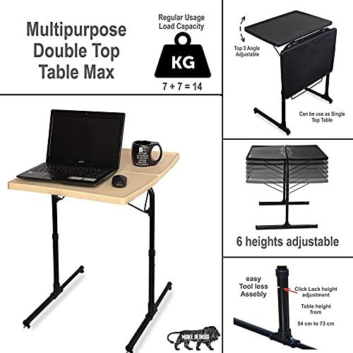 Bi3 Table Dual Top Multipurpose Laptop Study Dinning Portable Table Strong Adjustable Height (Gold Marble)