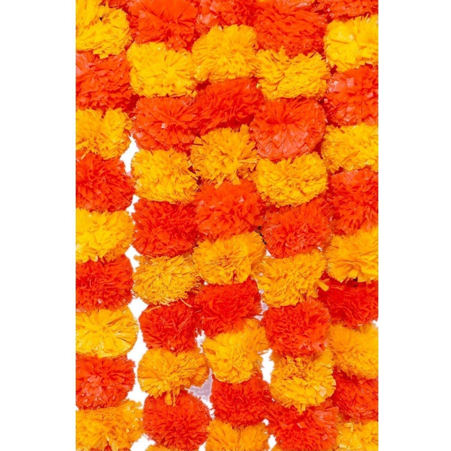 Klassic Artificial Marigold Flowers For Pooja & Festival Decoration/Door Hangings (Orange And Yellow, Set Of 5)