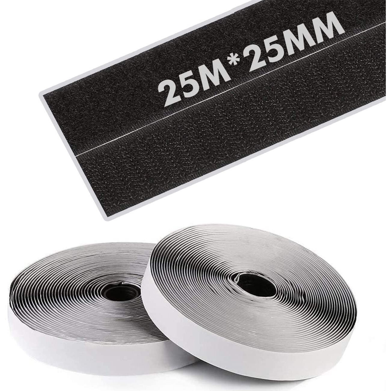 Lifekrafts Self Adhesive Hook Tape & Self Adhesive Loop Tape (25M*25Mm Hook & Loop Tape, Black), Strong Glue, Adhesive Back Mounting Tape For Stationary, Pictures,Tools, Home, Schools And Office Etc
