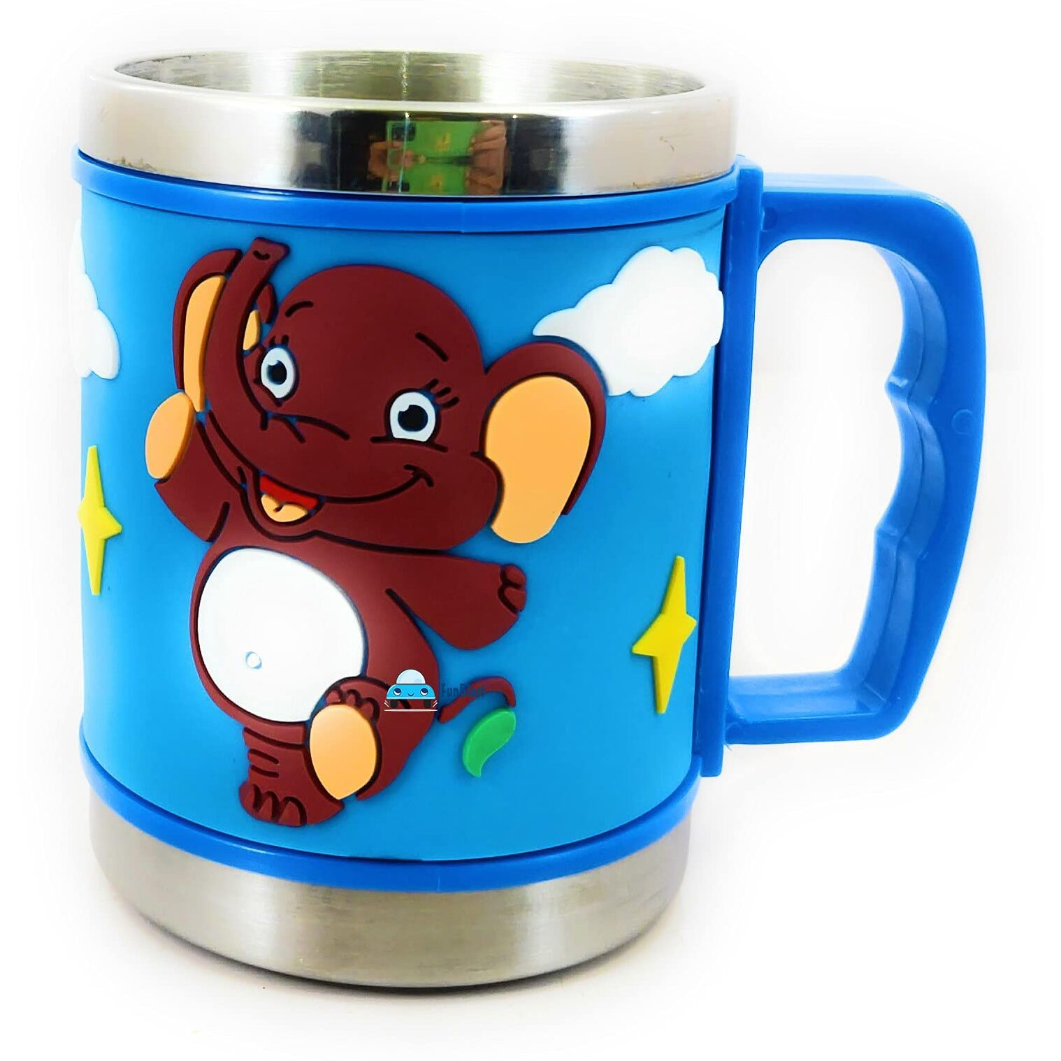 Funblast Cartoon Mug For Kids Stainless Steel Emboss Hot&Cold Coffee/Milk/Tea Mug For Kids Cute Cartoon Print Soft Rubber Design Cup For Gifts|Kids|Toddlers (Random Color&Design),350 Ml