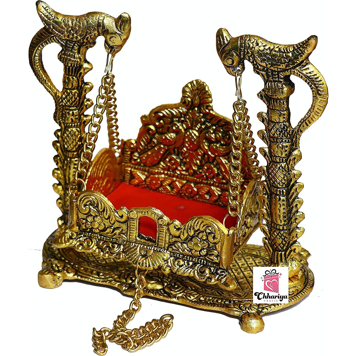 Chhariya Crafts Metal Krishna Jhula Laddu Gopal Jhula For Home And Office (16.5 X 9 X 16.5 Cm), Krishna Jhula, Gold