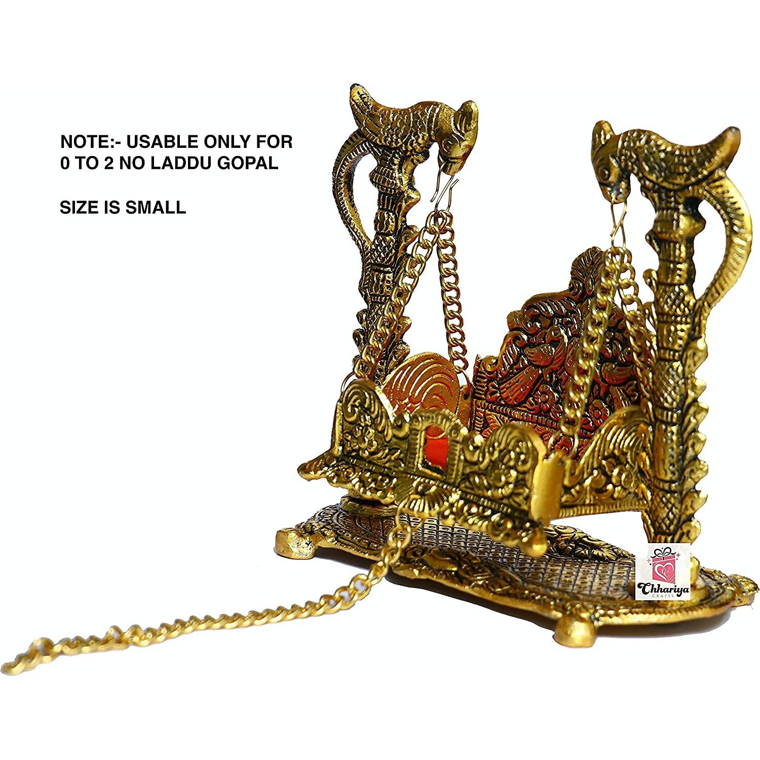 Chhariya Crafts Metal Krishna Jhula Laddu Gopal Jhula For Home And Office (16.5 X 9 X 16.5 Cm), Krishna Jhula, Gold