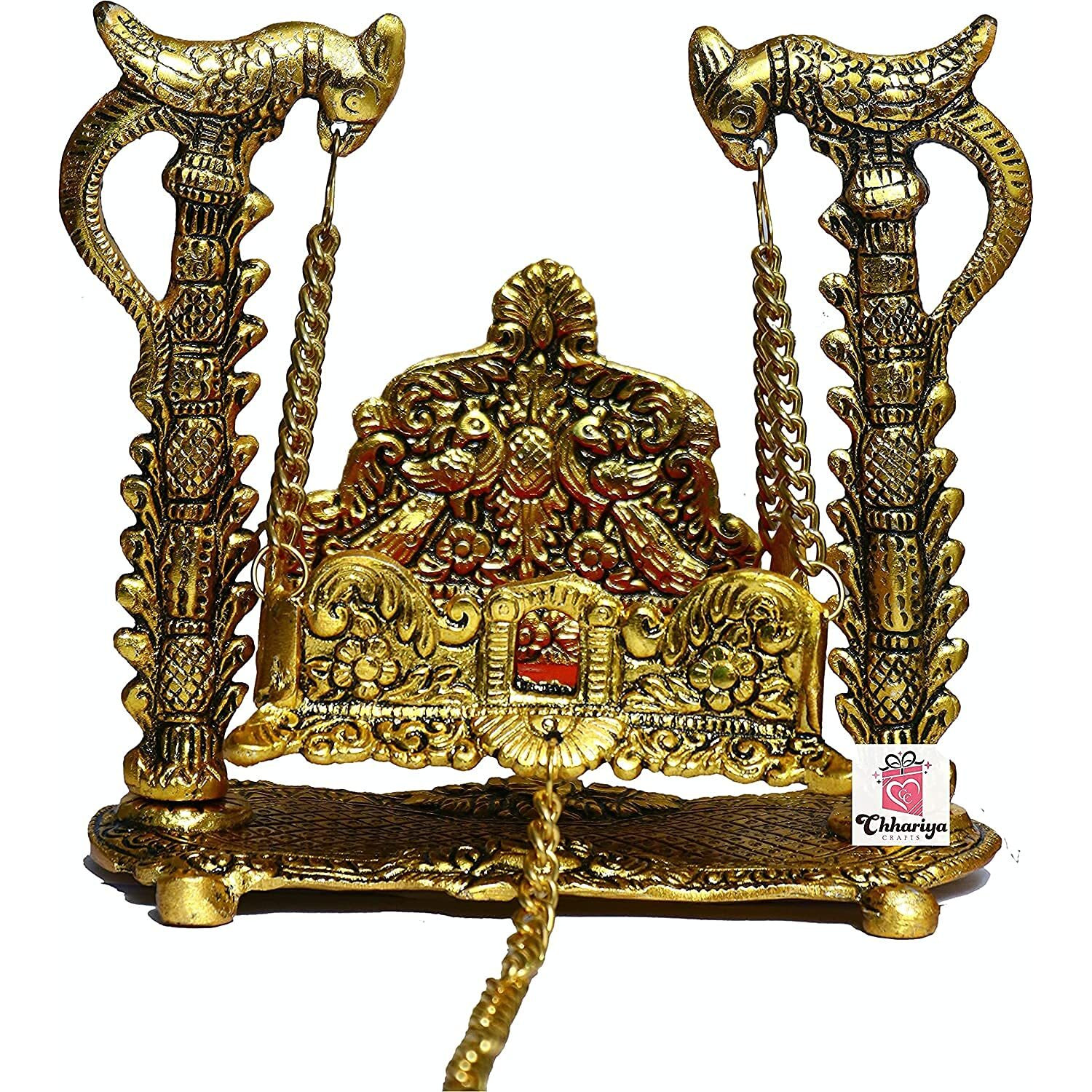 Chhariya Crafts Metal Krishna Jhula Laddu Gopal Jhula For Home And Office (16.5 X 9 X 16.5 Cm), Krishna Jhula, Gold