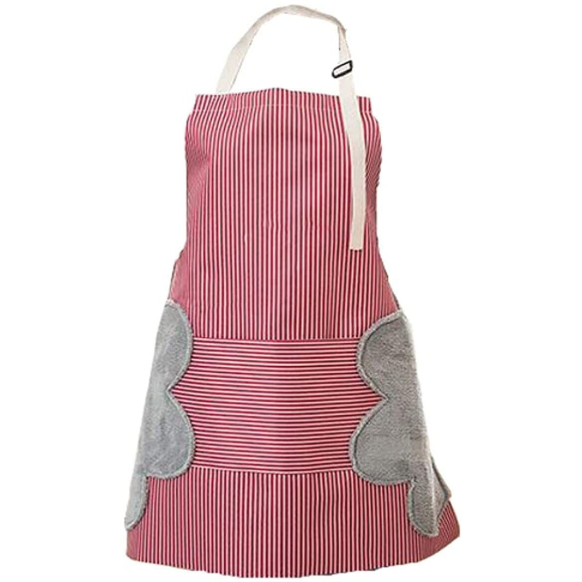 Yanci Wiping Hands Apron, Adjustable Bib Waterproof Velvet Stitched Apron With Pockets Cooking Kitchen Chef Women Aprons For Home Kitchen, Restaurant, Coffee House (Red)