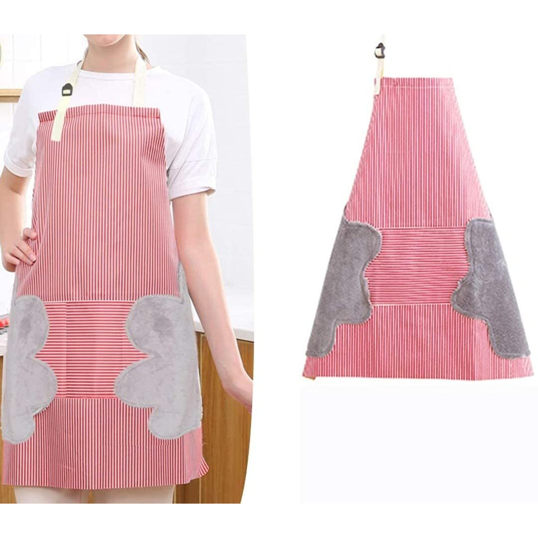 Yanci Wiping Hands Apron, Adjustable Bib Waterproof Velvet Stitched Apron With Pockets Cooking Kitchen Chef Women Aprons For Home Kitchen, Restaurant, Coffee House (Red)