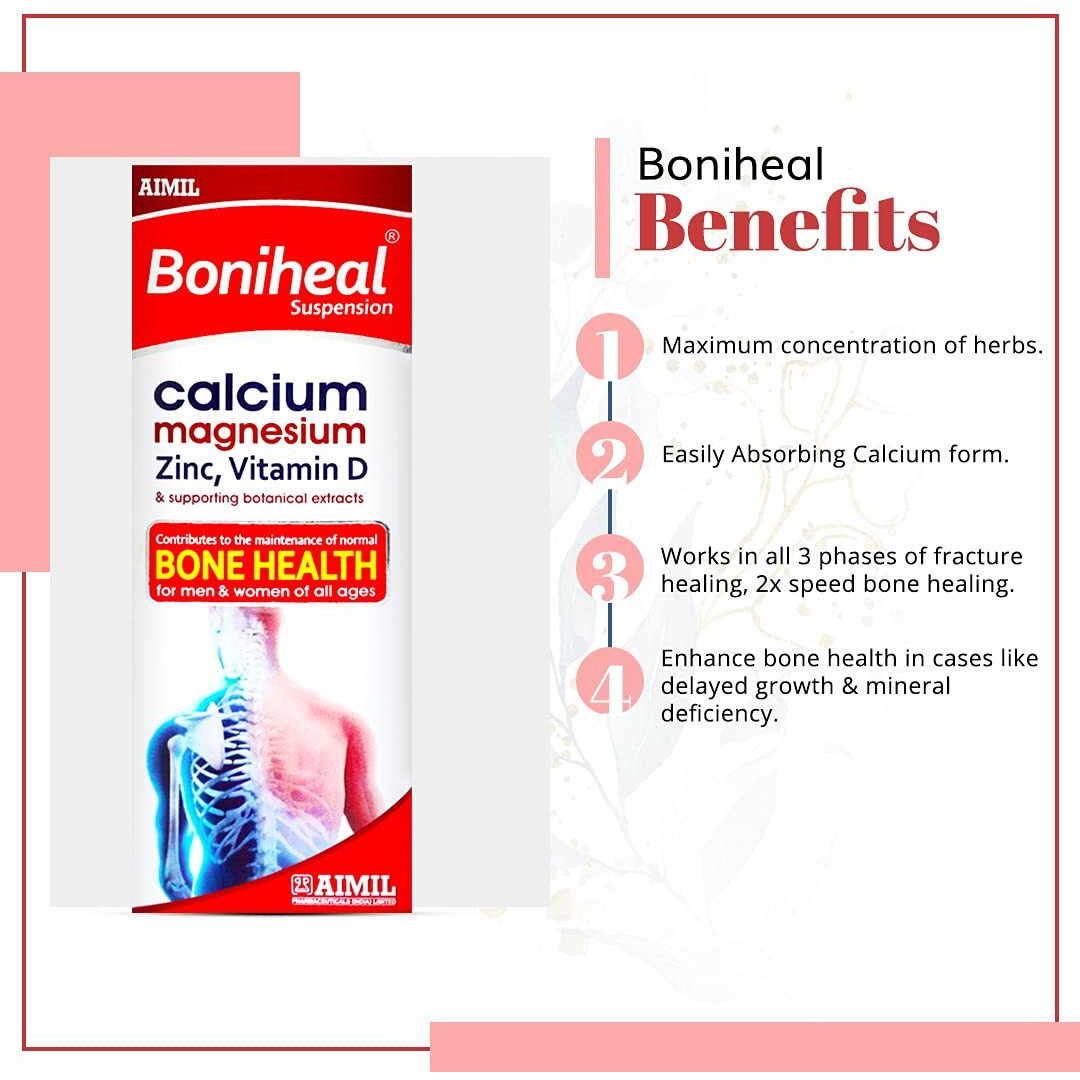 Aimil Boniheal Syrup - 200Ml (Pack Of 1) | Ayurvedic Syrup For Good Bone Health | Calcium, Vitamin D, Magnesium, Zinc, Herbs And More