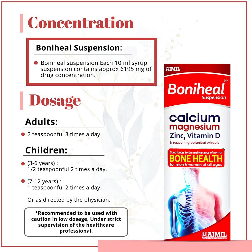 Aimil Boniheal Syrup - 200Ml (Pack Of 1) | Ayurvedic Syrup For Good Bone Health | Calcium, Vitamin D, Magnesium, Zinc, Herbs And More