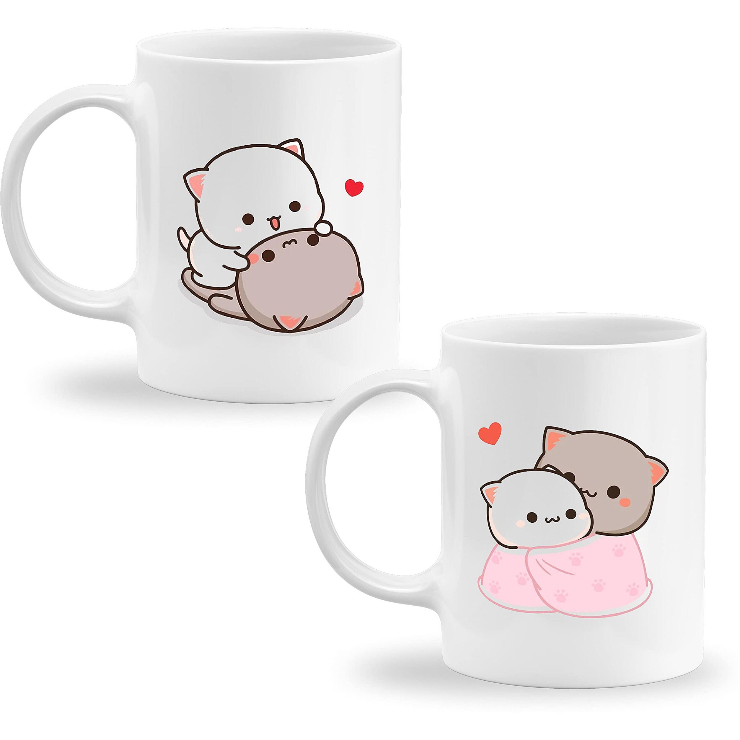 Giftkarde Goma & Peach Bear Printed Couple Coffee Mugs Brand Set Of 2 Ceramic 11Oz 325Ml Cup || Love Gift For Girlfriend/Boyfriend/Wife/Husband/Anniversary/Valentine