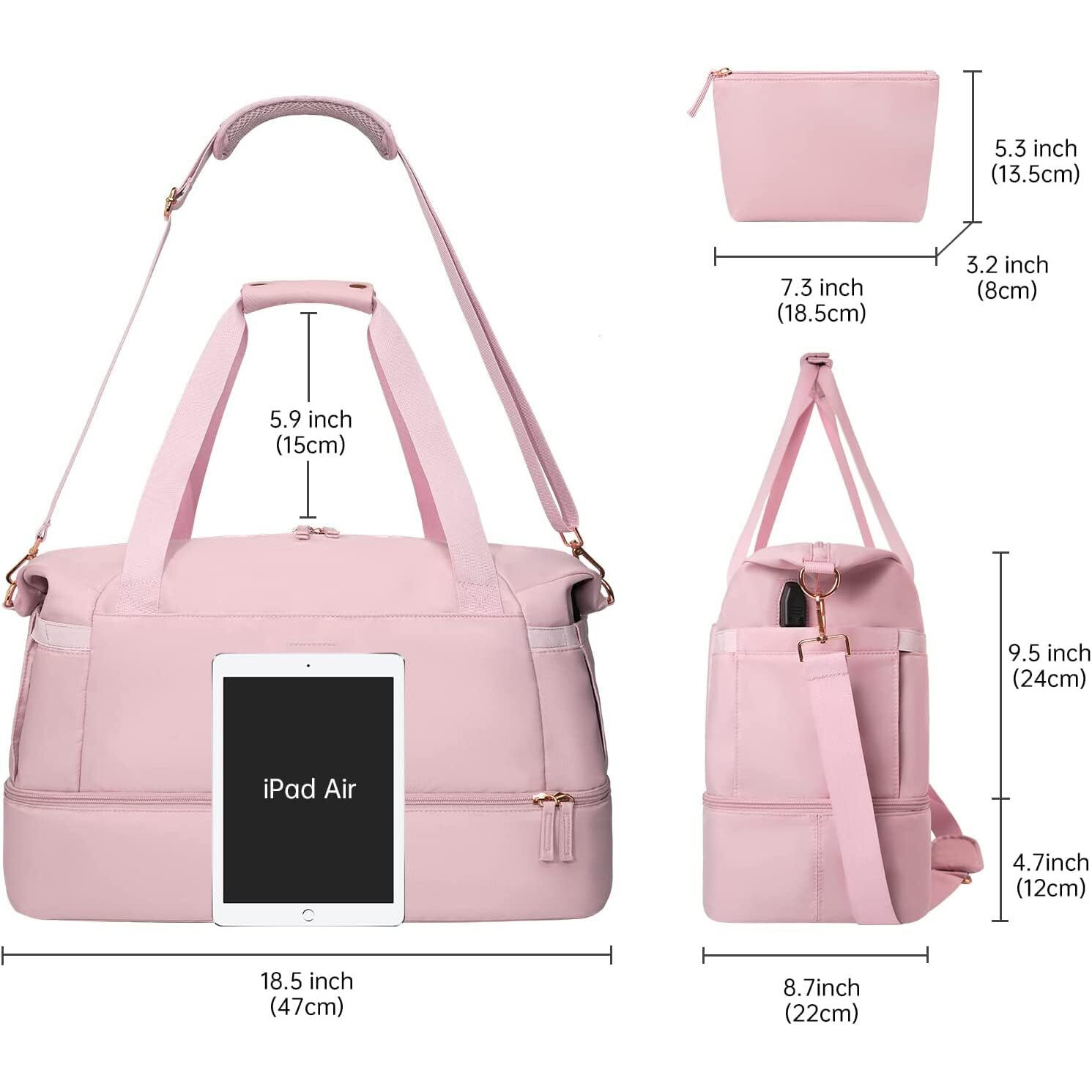 Skytone Nylon Travel Bags,Sports Travel Duffel Bag With Usb Charging Port,Weekender Overnight Bag With Wet Pocket And Shoes Compartment For Men&Women Multipurpose Use For Travel,Gym,22 Cm