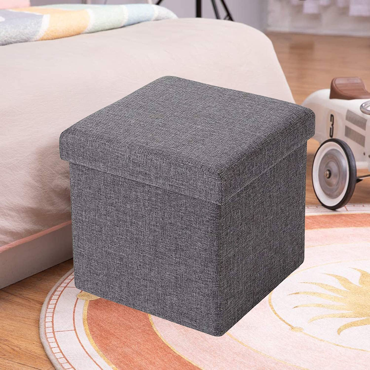 Abtrix With Ab Fabric Folding Organizer Storage Ottoman Bench Footrest Stool Coffee Table Cube,Camping Fishing Toys Chest Stool,Quick&Easy Assembly,22L Capacity,Padded (30X30X30 Cm,Light Grey)