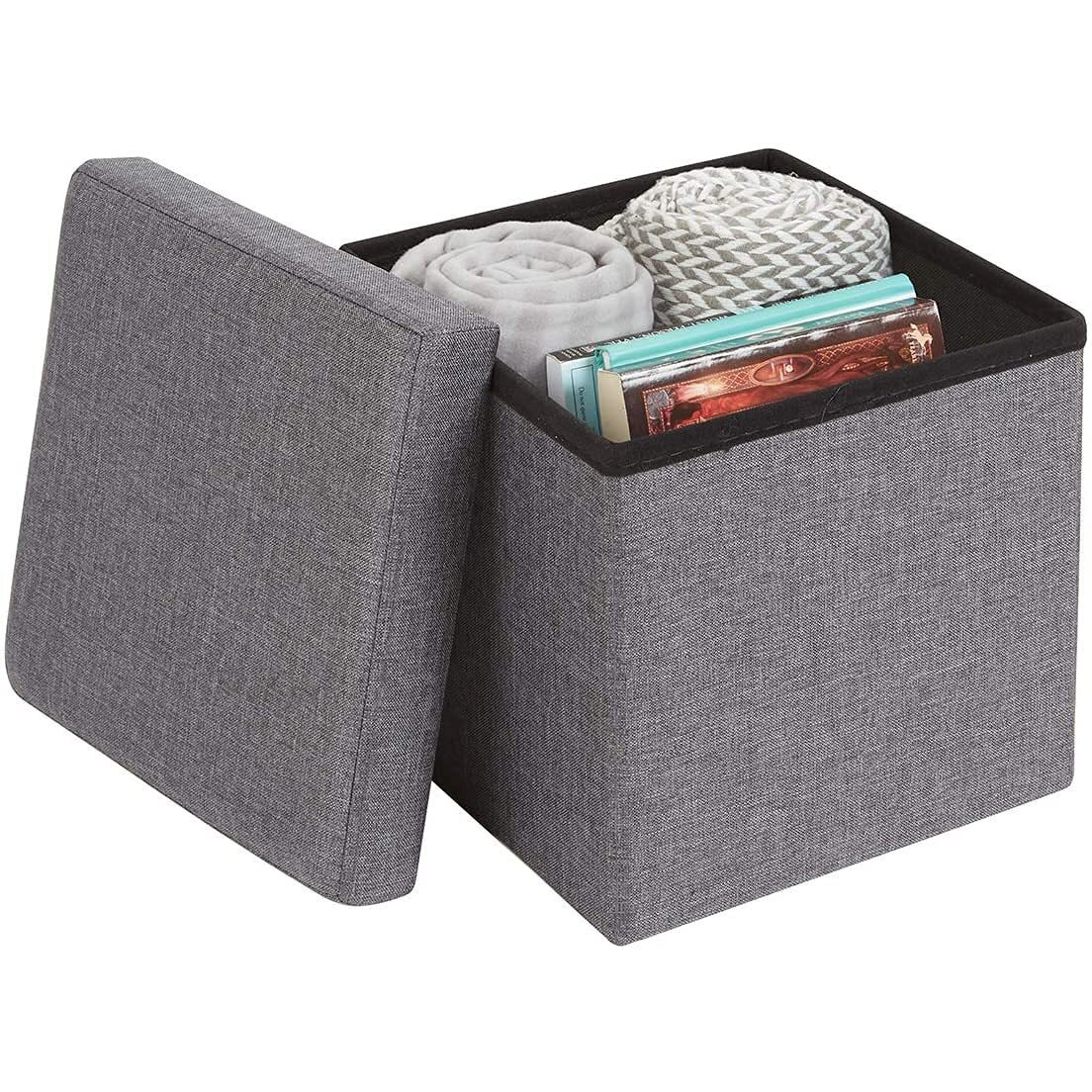 Abtrix With Ab Fabric Folding Organizer Storage Ottoman Bench Footrest Stool Coffee Table Cube,Camping Fishing Toys Chest Stool,Quick&Easy Assembly,22L Capacity,Padded (30X30X30 Cm,Light Grey)