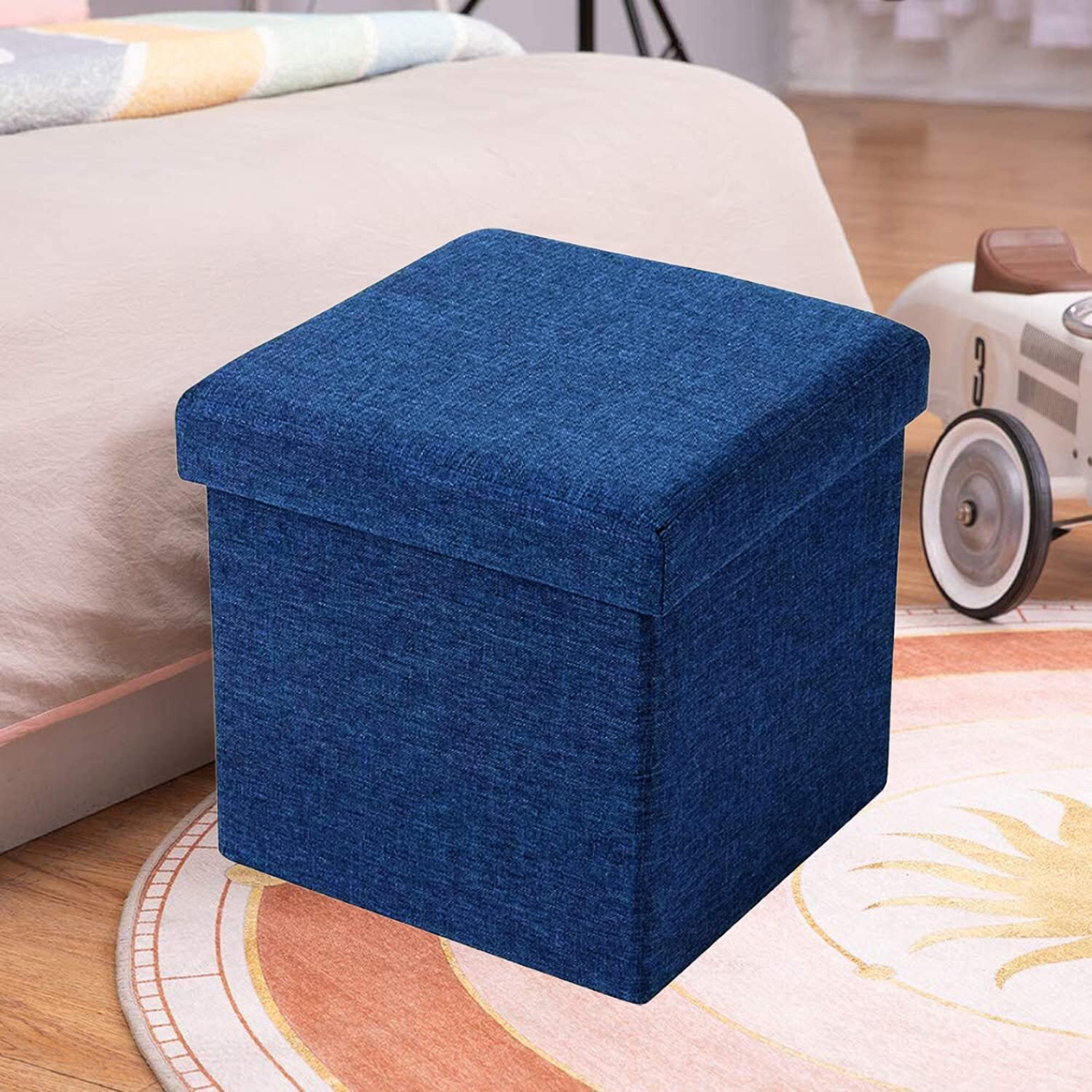 Abtrix With Ab Fabric Folding Organizer Storage Ottoman Bench Footrest Stool Coffee Table Cube,Camping Fishing Toys Chest Stool,Quick&Easy Assembly,22L Capacity,Padded (30X30X30 Cm,Dark Blue)