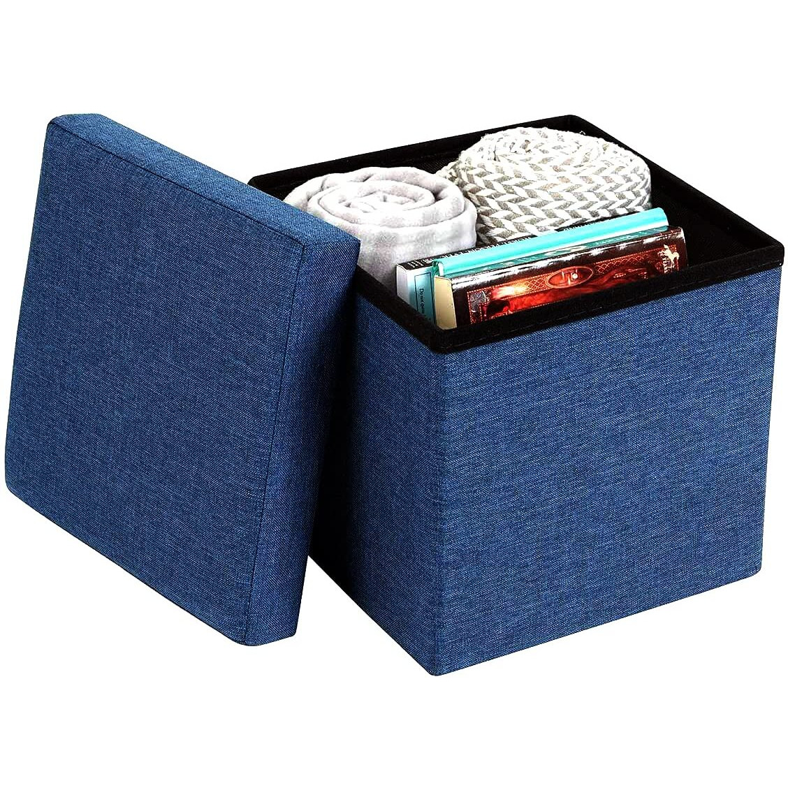 Abtrix With Ab Fabric Folding Organizer Storage Ottoman Bench Footrest Stool Coffee Table Cube,Camping Fishing Toys Chest Stool,Quick&Easy Assembly,22L Capacity,Padded (30X30X30 Cm,Dark Blue)