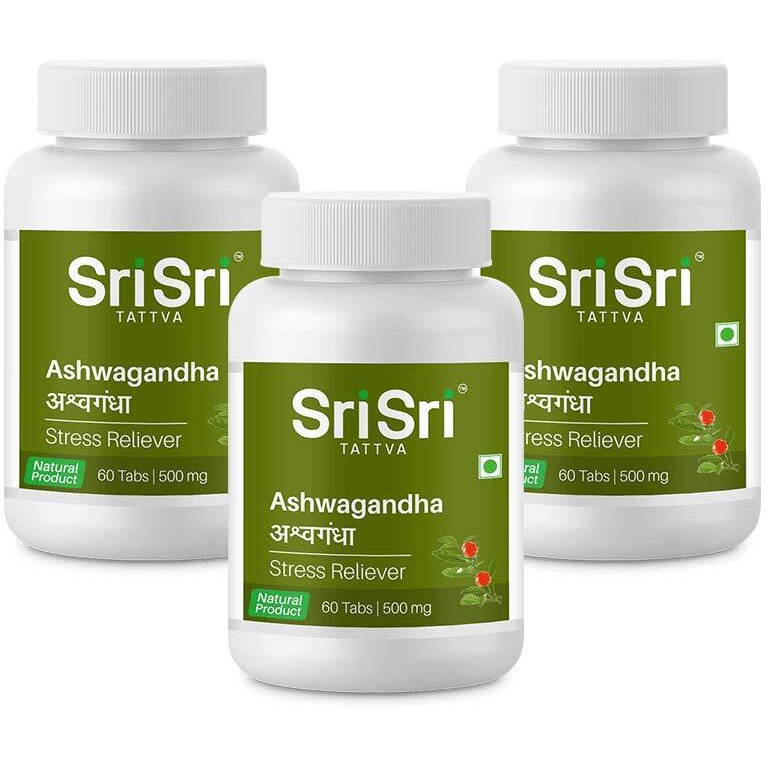 Sri Sri Tattva Ashwagandha - 500Mg Tablet - 60 Count (Pack Of 3) - Herbal Immunity & Energy Booster Made With Pure Ayurvedic Ingredients For Anxiety & Stress Relief, Enhanced Strength & Vitality