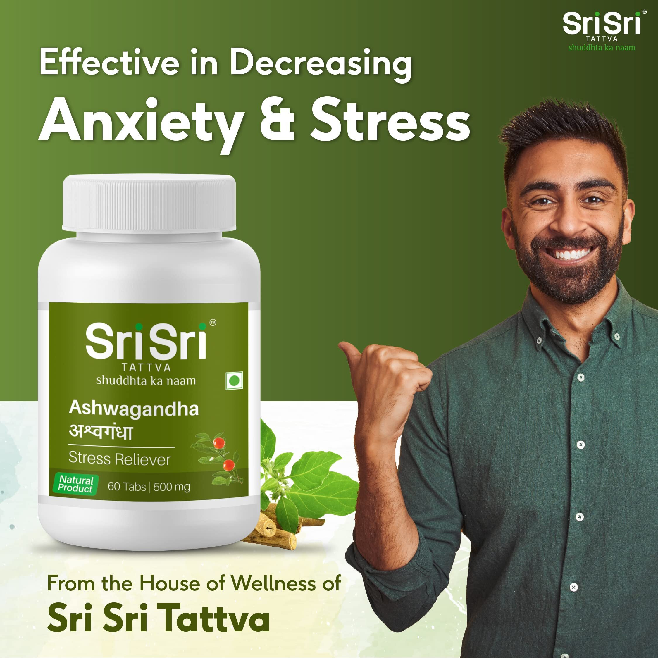 Sri Sri Tattva Ashwagandha - 500Mg Tablet - 60 Count (Pack Of 3) - Herbal Immunity & Energy Booster Made With Pure Ayurvedic Ingredients For Anxiety & Stress Relief, Enhanced Strength & Vitality