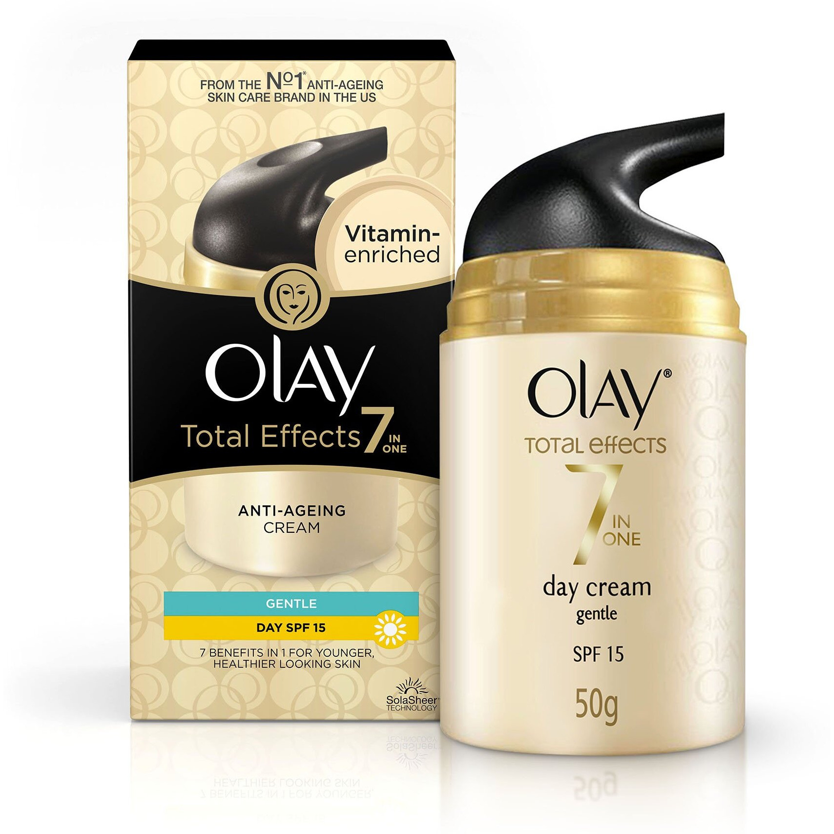 Olay Total Effects Anti Ageing Skin Cream (Moisturizer)| Fights 7 Signs Of Ageing | With Niacinamide And Green Tea Extracts | Normal, Oily, Dry, Combination Skin | 50G (Gentle Spf15)