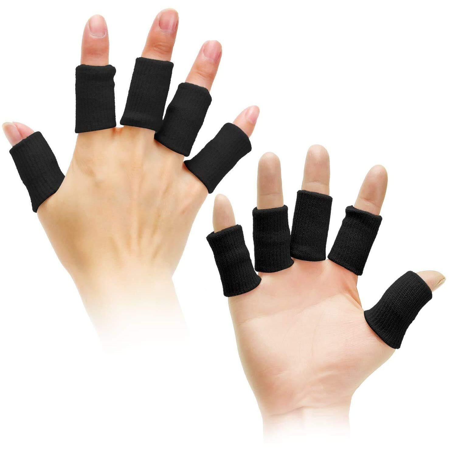 Cute Critters 10Pcs Finger Sleeves Protectors Thumb Brace Support Elastic Compression Protector For Relieving Pain, Arthritis,Trigger Finger, Sports (Black), Free Size