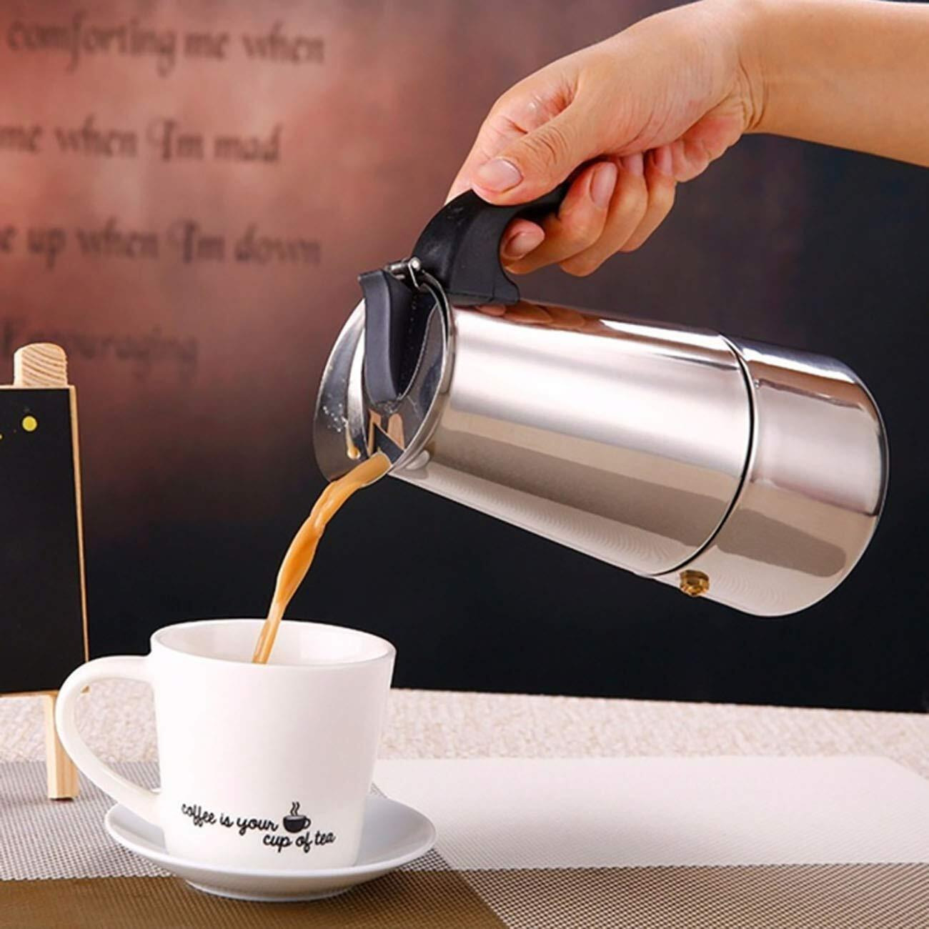 R Runilex Stainless Steel Espresso Maker Stovetop Coffee Percolator Italian Coffee Maker Moka Pot (Silver) (300 Ml - 6 Cup)
