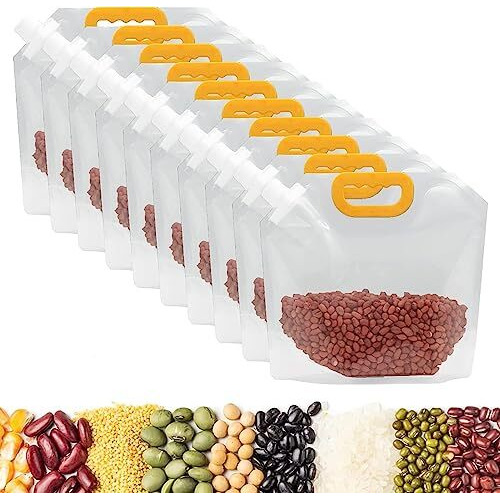 Vrunshi Grain Moisture-Proof Sealed Bag |Stand-Up Food Storage Pouches | Reusable Grain Storage Bags With Portable Handle  Ideal For Beans, Grains, Rice, Coffee, Sugar 10 Pcs  1.5L Capacity (10)