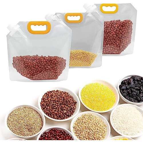 Vrunshi Grain Moisture-Proof Sealed Bag |Stand-Up Food Storage Pouches | Reusable Grain Storage Bags With Portable Handle  Ideal For Beans, Grains, Rice, Coffee, Sugar 10 Pcs  1.5L Capacity (10)
