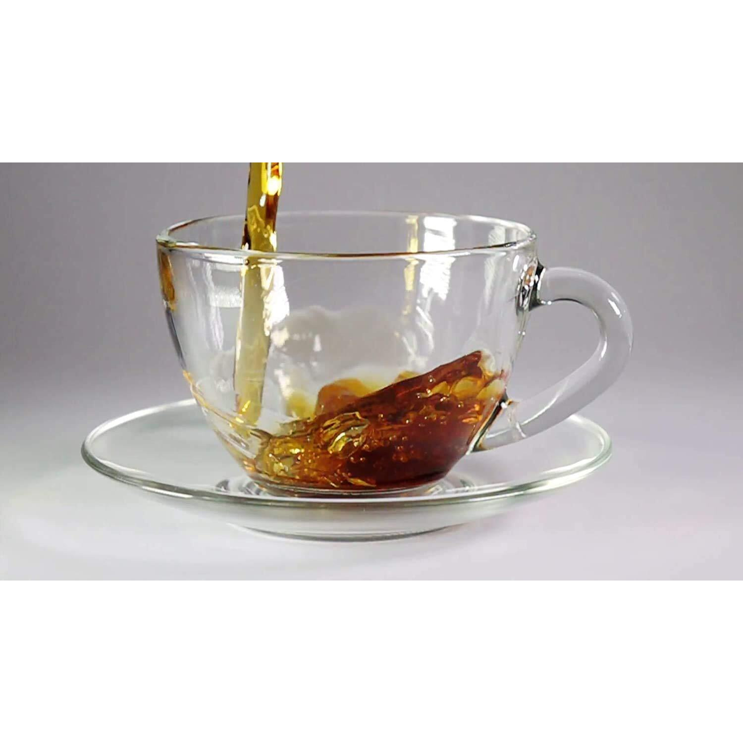 Dikuji Enterprise New Superb Crystal Clear Roma Solid Glass Tea Cup With Saucer, Tea Mugs With Handle, 150 Ml, Hot Or Cold Drinks (Clear) - Set Of 6