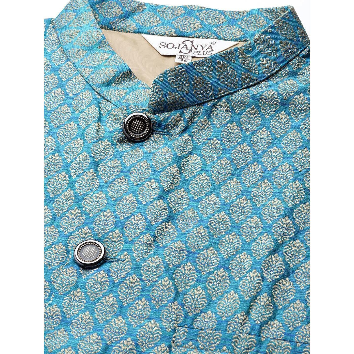 Sojanya Men's Silk Blend Light Grey Embroidered Kurta & Self Design Nehru Jacket With White Churidar SetSize-6Xl