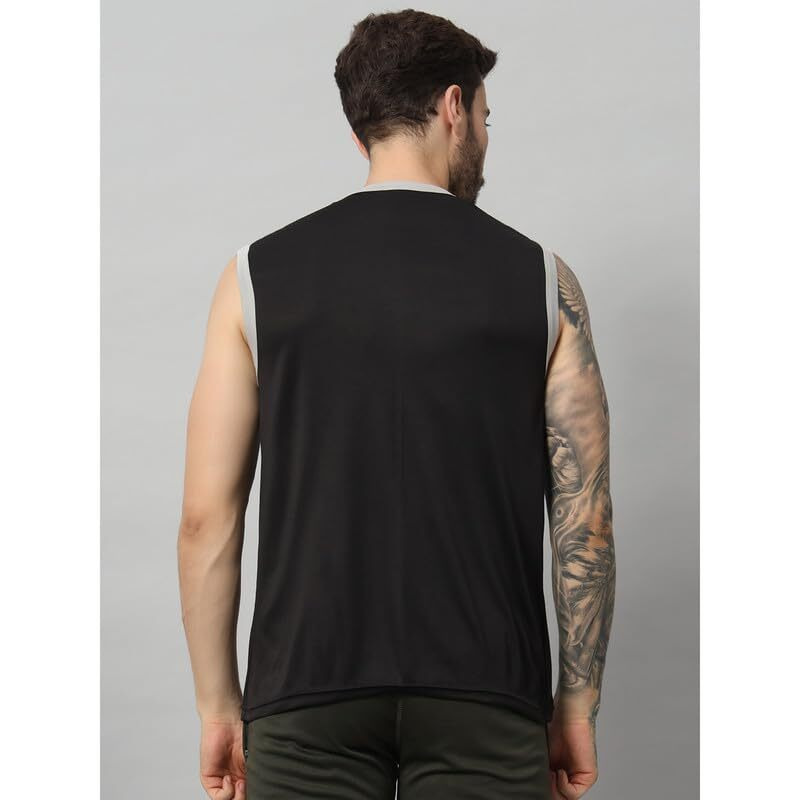 Aticx Men's Slim Fit Polyester Sleeveless T Shirt - Sando Top Tank Muscle Tee For Sports, Gym, Running (Asphalt Black_M)