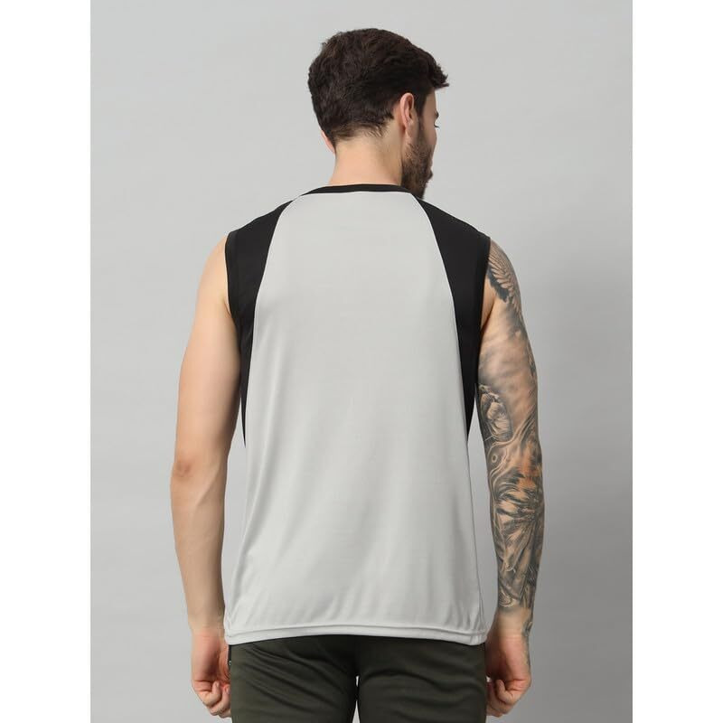 Aticx Men's Slim Fit Polyester Sleeveless T Shirt - Sando Top Tank Muscle Tee For Sports, Gym, Running (Pale Grey_Xl)