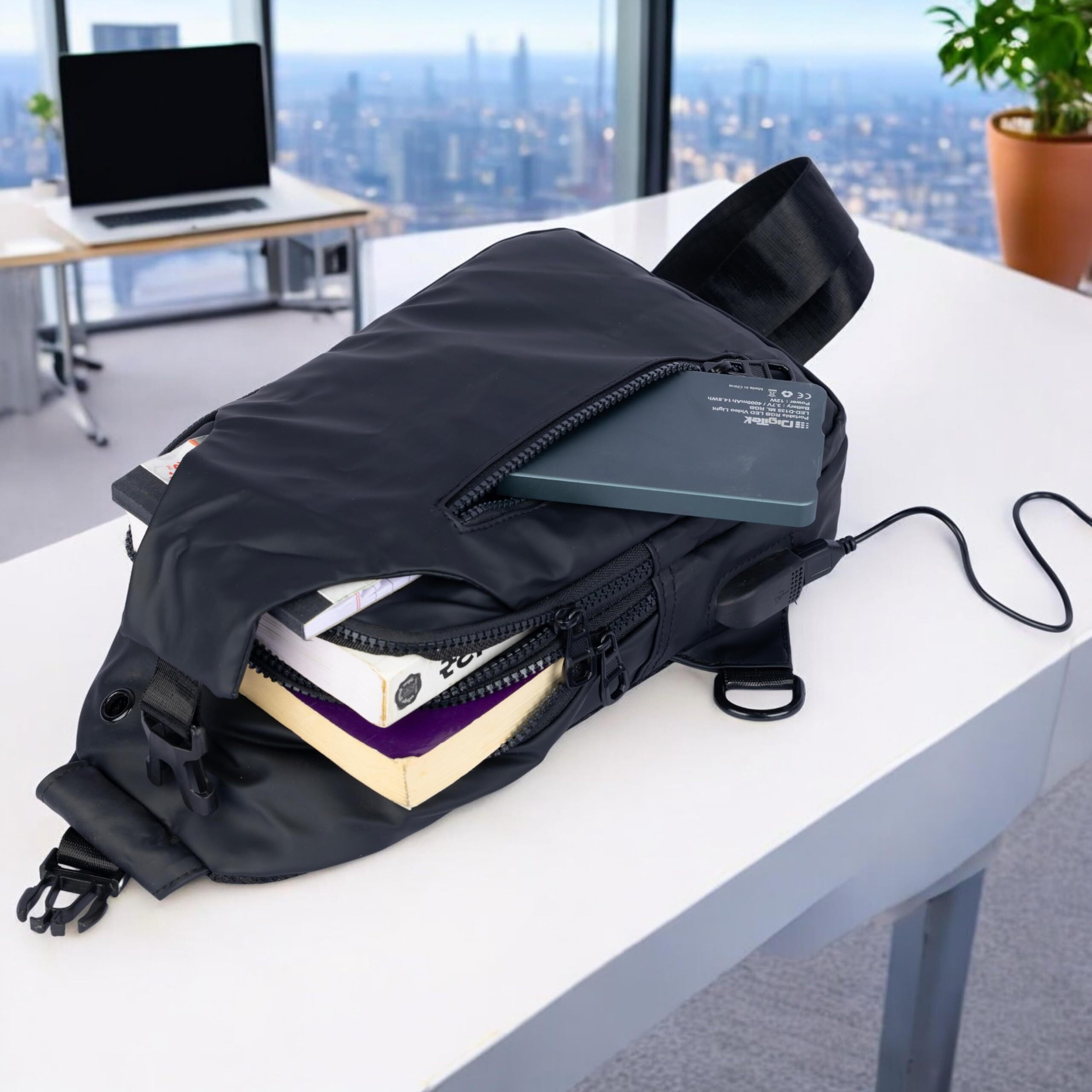 Skaiv Sling Crossbody Bag For Men Women, Mini Waterproof Backpack Shoulder Daypack Mini Anti-Theft Cross Body Chest Bags With Usb Charger Port For Casual Travel Hiking Outdoor Sports (Style-4 Black)