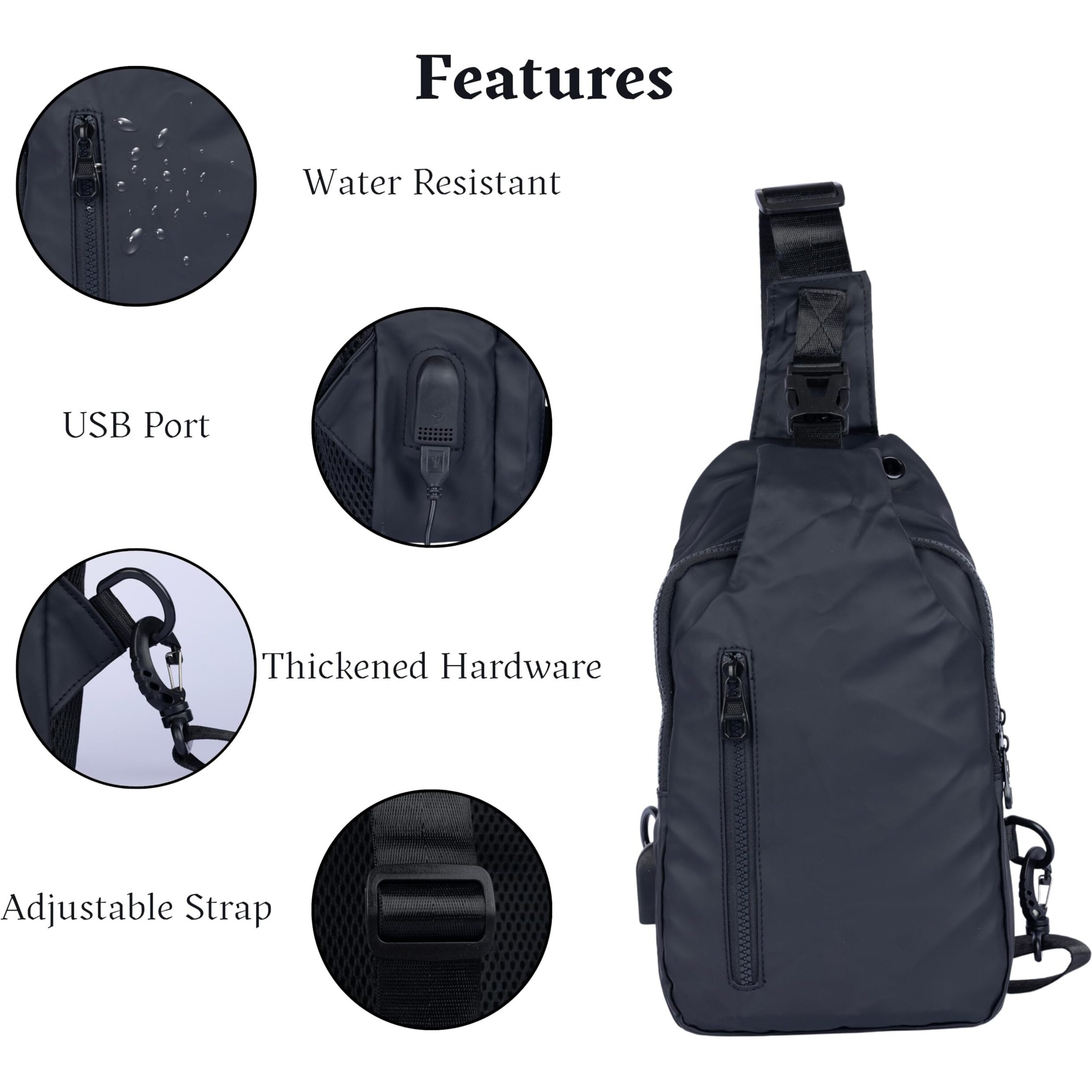 Skaiv Sling Crossbody Bag For Men Women, Mini Waterproof Backpack Shoulder Daypack Mini Anti-Theft Cross Body Chest Bags With Usb Charger Port For Casual Travel Hiking Outdoor Sports (Style-4 Black)