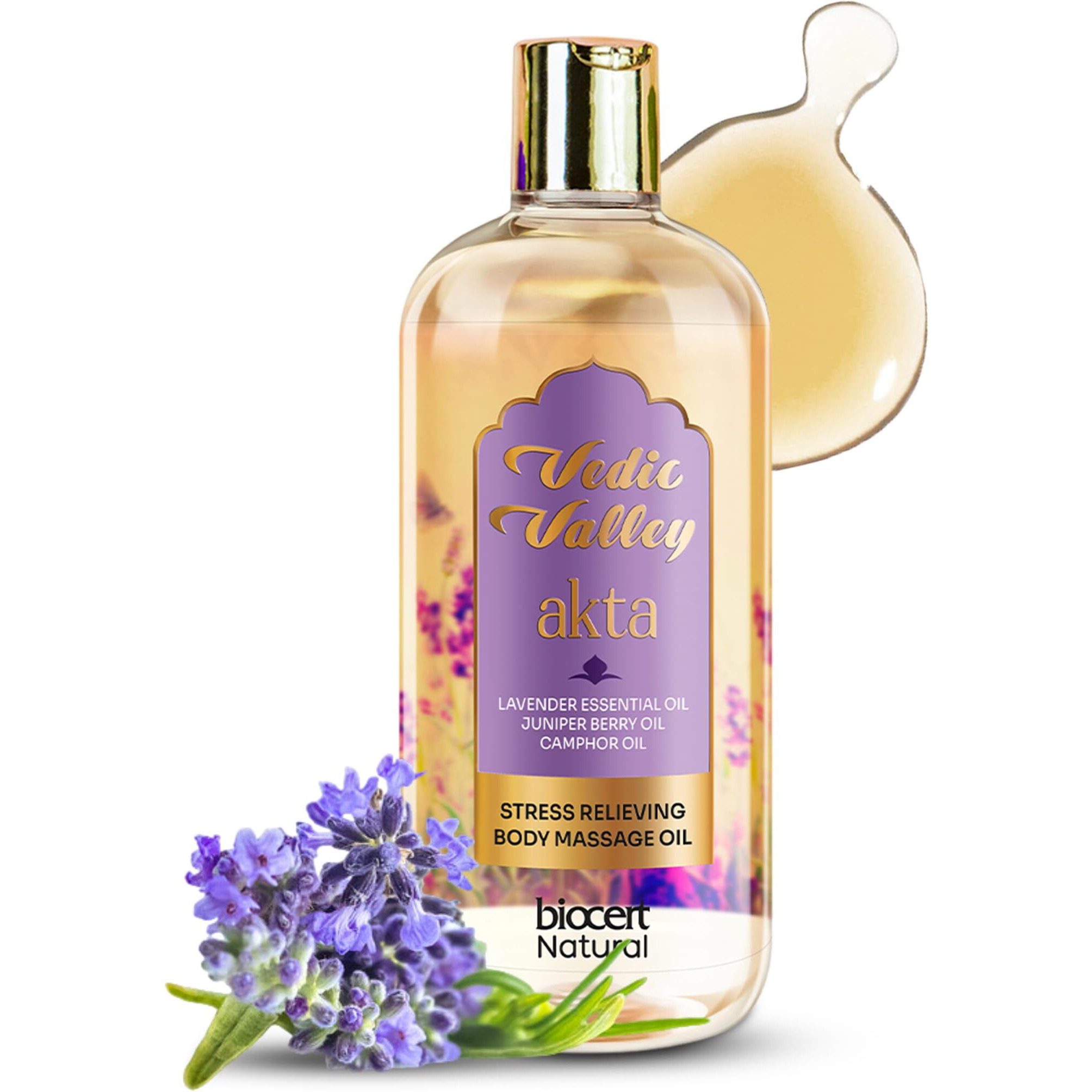 Vedic Valley 100% Natural Anti-Cellulite Lavender Massage Oil For Dry Skin, Deeply Nourishes & Moisturizes, Ayurvedic Oil That Reduces Stretch Marks, Muscle Pain, Relaxing For Men & Women - 300 Ml