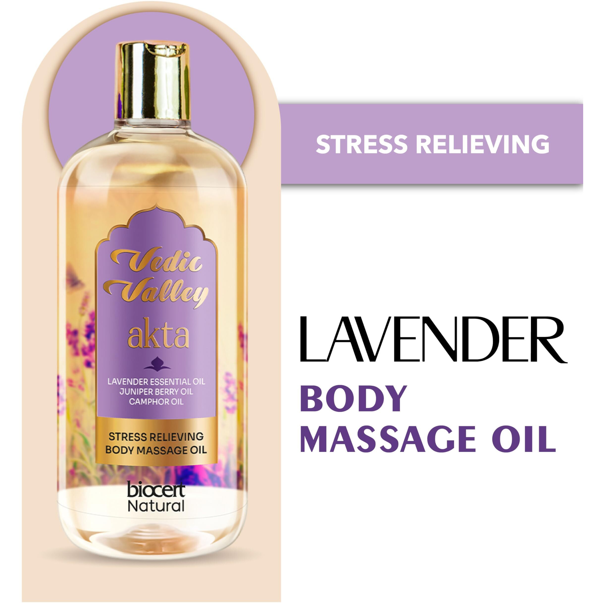 Vedic Valley 100% Natural Anti-Cellulite Lavender Massage Oil For Dry Skin, Deeply Nourishes & Moisturizes, Ayurvedic Oil That Reduces Stretch Marks, Muscle Pain, Relaxing For Men & Women - 300 Ml