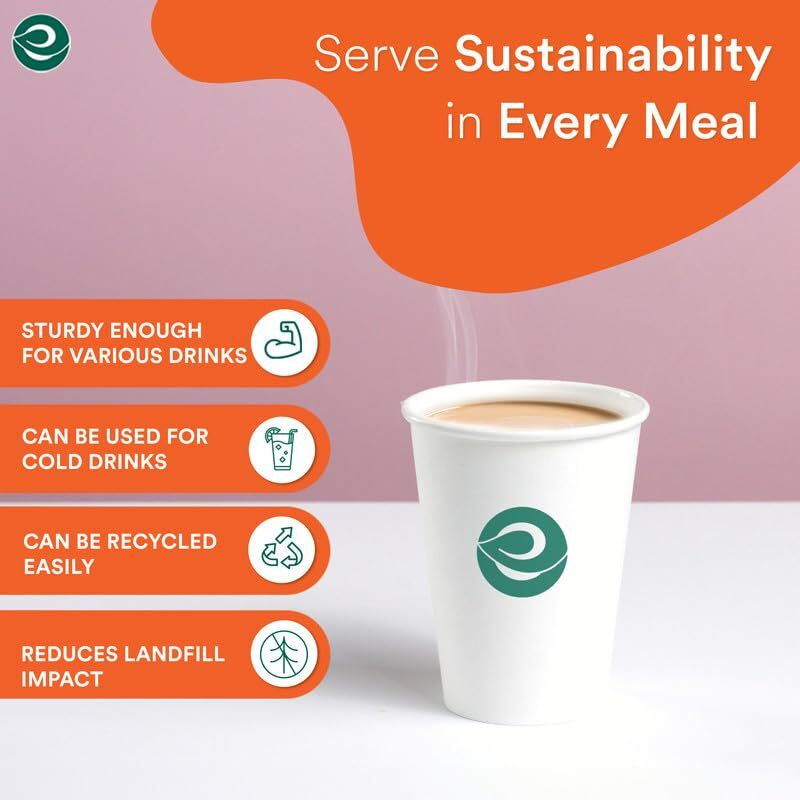 Eco Soul [250 Ml, 25 Count Disposable White Paper Cups| Plastic-Free Aqueous Coated | Eco-Friendly & Biodegradable Cups | Use & Throw Party Glasses | Ideal For Tea, Coffee & Water | 250 Gsm
