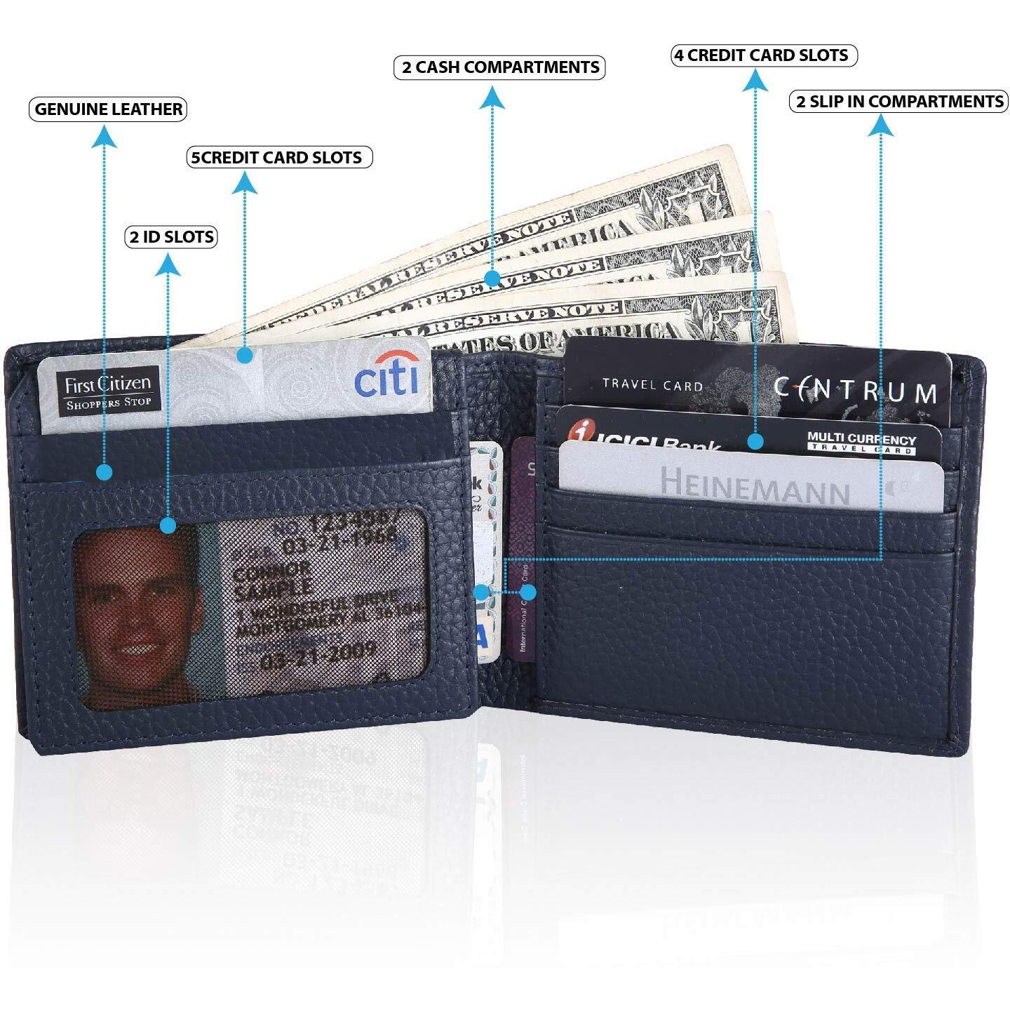 Cross Navy Men's Wallet Stylish Genuine Leather Wallets For Men Latest Gents Purse With Card Holder Compartment (Ac1288799_3-5)