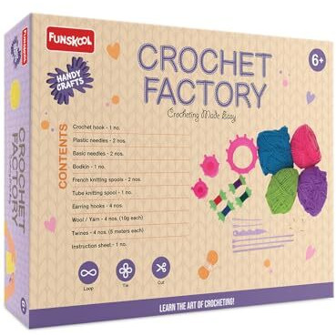Funskool Kid Handycrafts, Crochet Factory , Crochet Kit , Make Scarves, Placemats, Coasters Building Blocks Pcs, 6 Years +, Multi Color