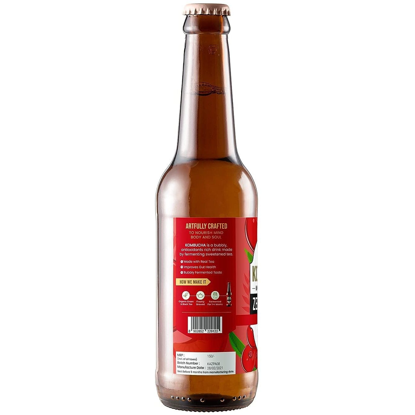Toyo Kombucha - Sparkling Fermented Tea | Cranberry | 330Ml (Pack Of 12) - Rich In Probiotics And Antioxidants | Ready To Drink (Zero Sugar, 12)