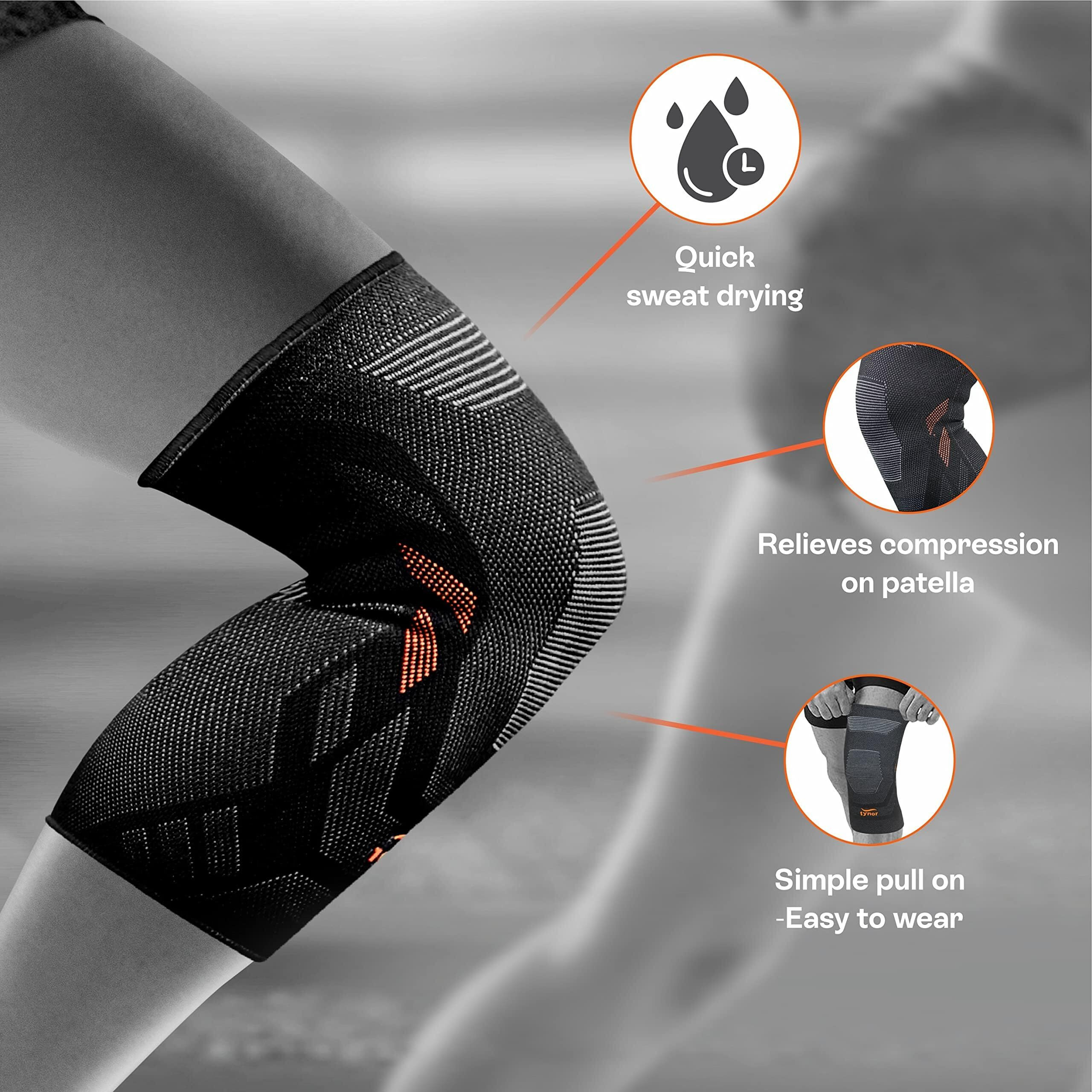 Tynor Knee Cap Air Pro, For Running, Gym, Sports | Durable & Comfortable For Men & Women | Pack Of 2 (Black & Orange, Large)