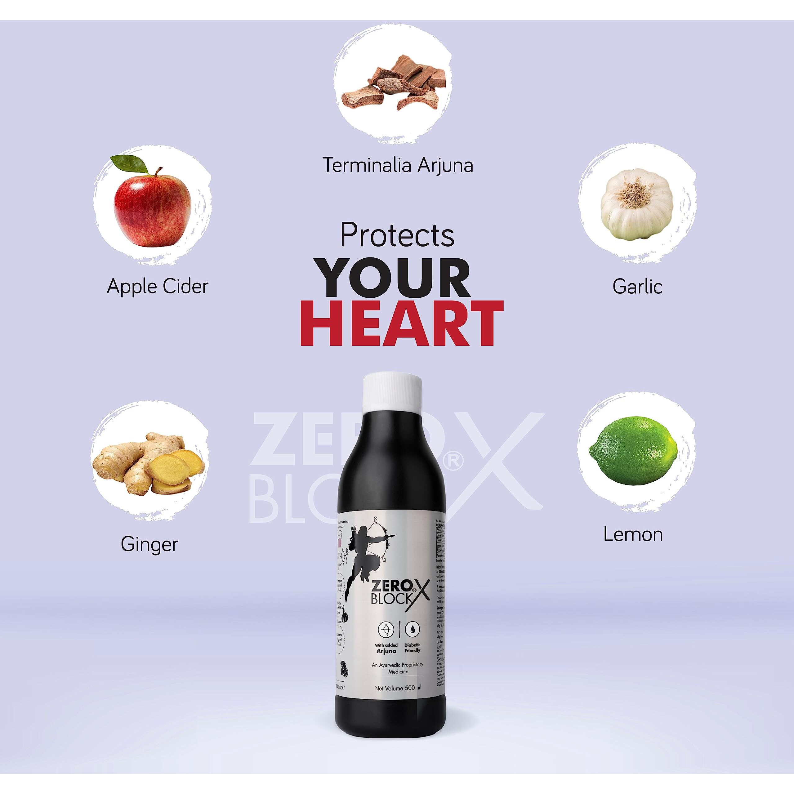 Senera Zero Block X Arjuna, Apple Cider, Ginger, Garlic And Lemon Diabetic-Friendly Ayurvedic Concoctions For Heart Wellness Syrup Pack Of 1 500Ml