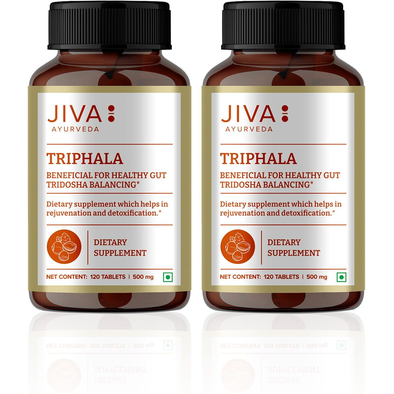 Jiva Triphala Tablet 500Mg | 100% Ayurvedic Formulation Improves Digestion, Promotes Gut Health & Relives Constipation | Balances 3-Doshas | Excellent For Eye & Hair Issues - 120 Tablets (Pack Of 2)