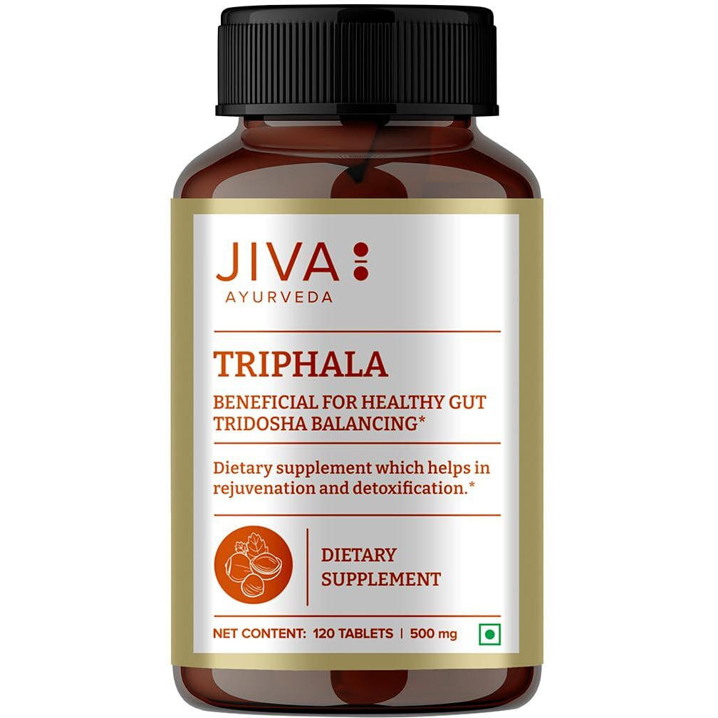 Jiva Triphala Tablet 500Mg | 100% Ayurvedic Formulation Improves Digestion, Promotes Gut Health & Relives Constipation | Balances 3-Doshas | Excellent For Eye & Hair Issues - 120 Tablets (Pack Of 2)